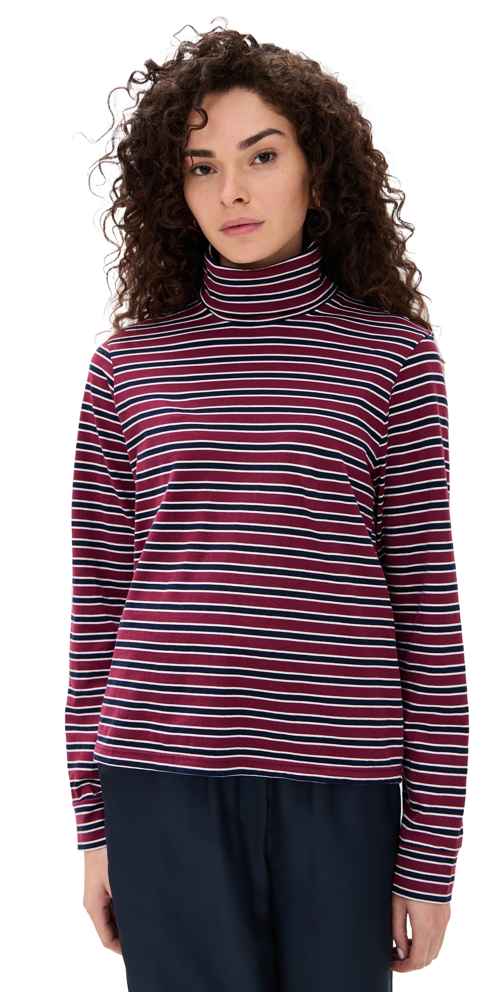 Donni The Stripe Jersey Turtleneck Oxblood In Multi