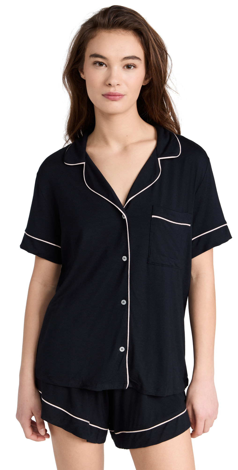 Eberjey Gisele Short Sleeve Crop Pajama Set In Black/sorbet
