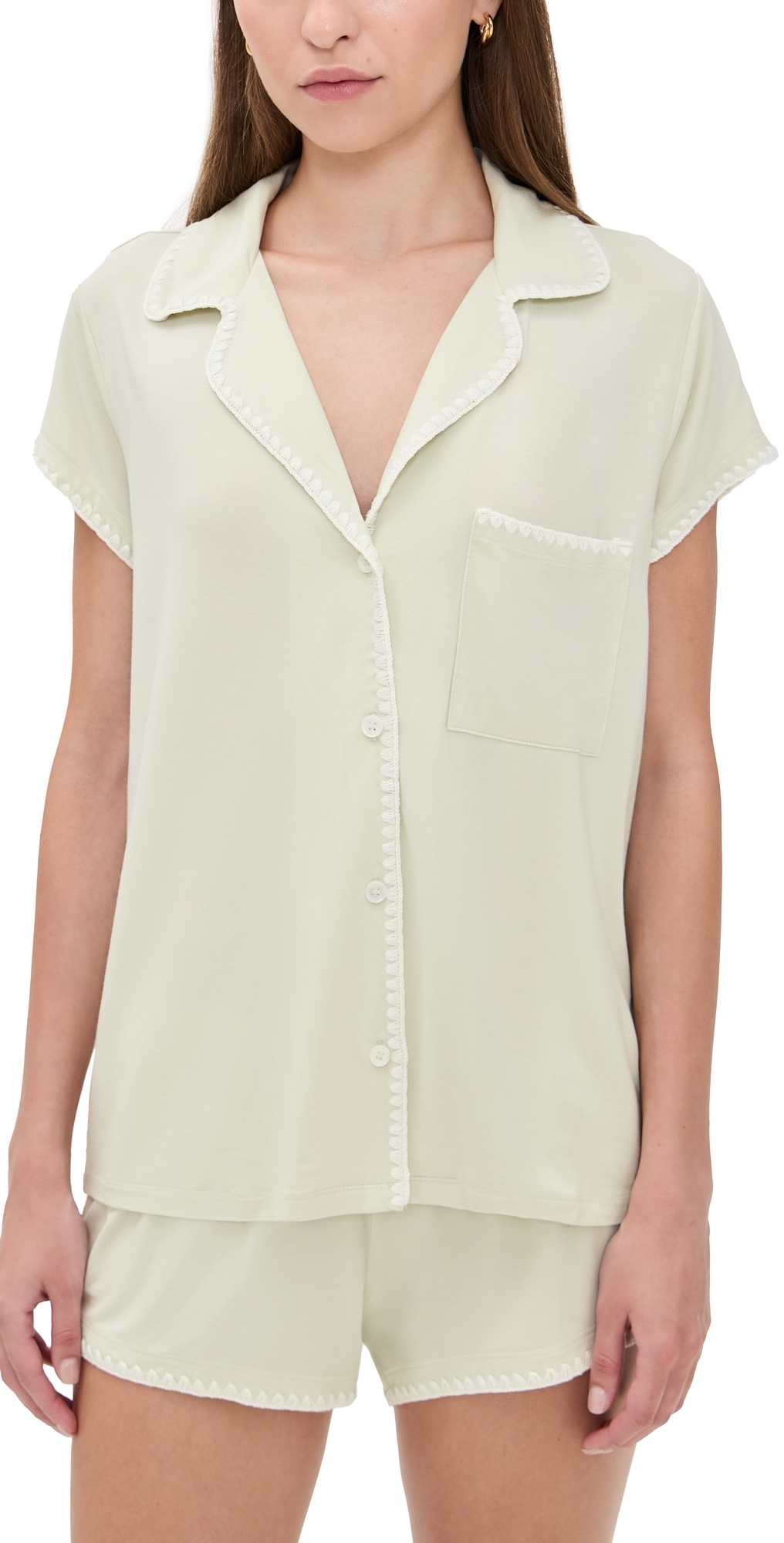 Eberjey Frida Whipstitch Short Pajama Set In Green
