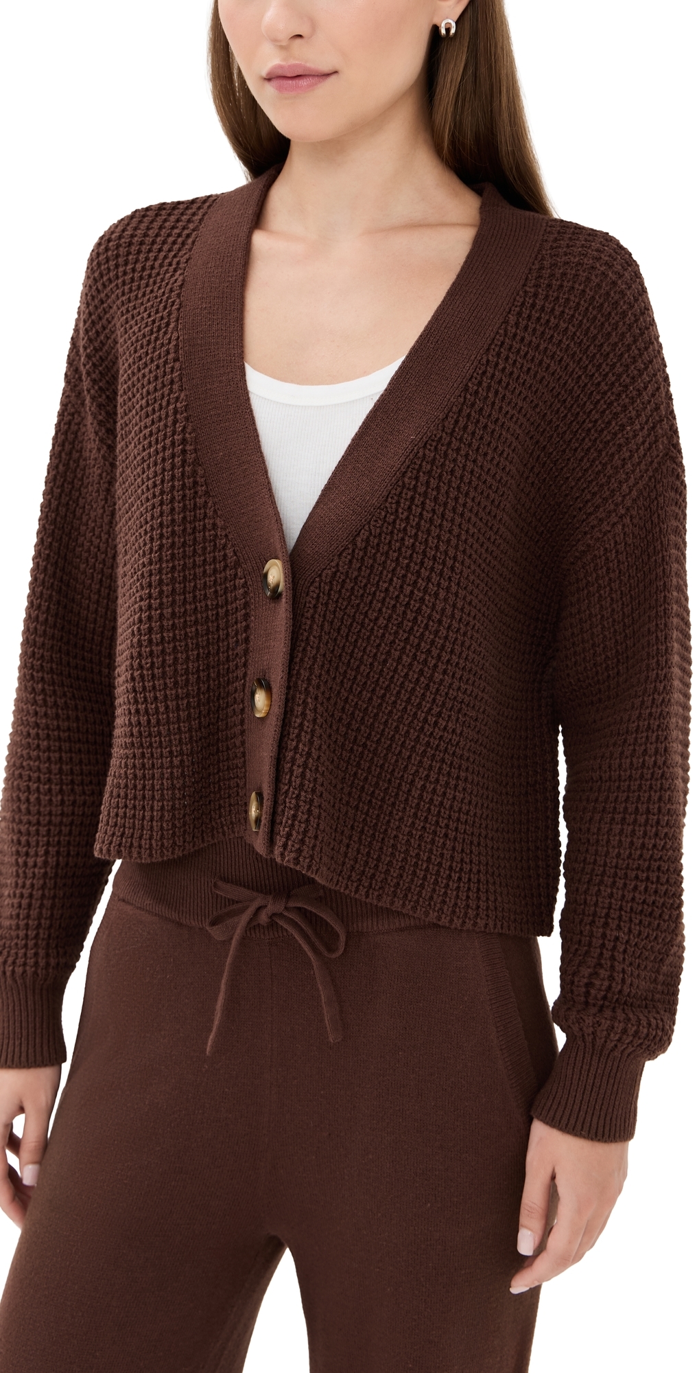 Eberjey Recycled Sweater Cropped Cardigan Chocolate In Brown