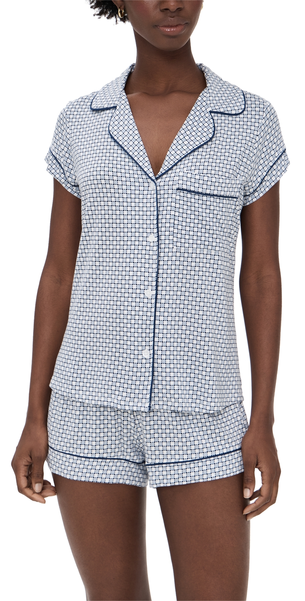 Eberjey Gisele Printed Shortie Pajama Set Geosphere Grey Dawn/navy In Blue