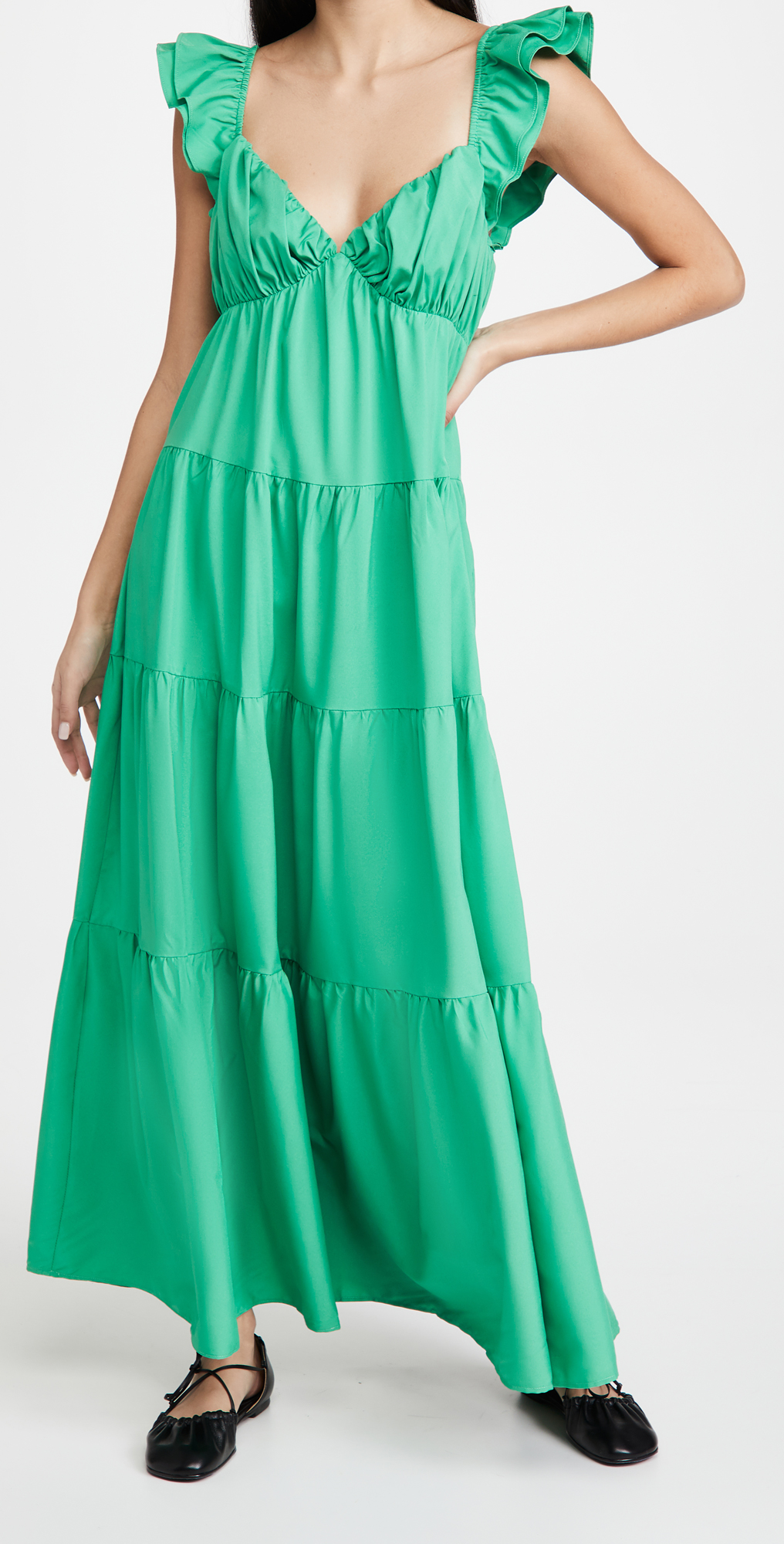 ruffle maxi dress with sleeves
