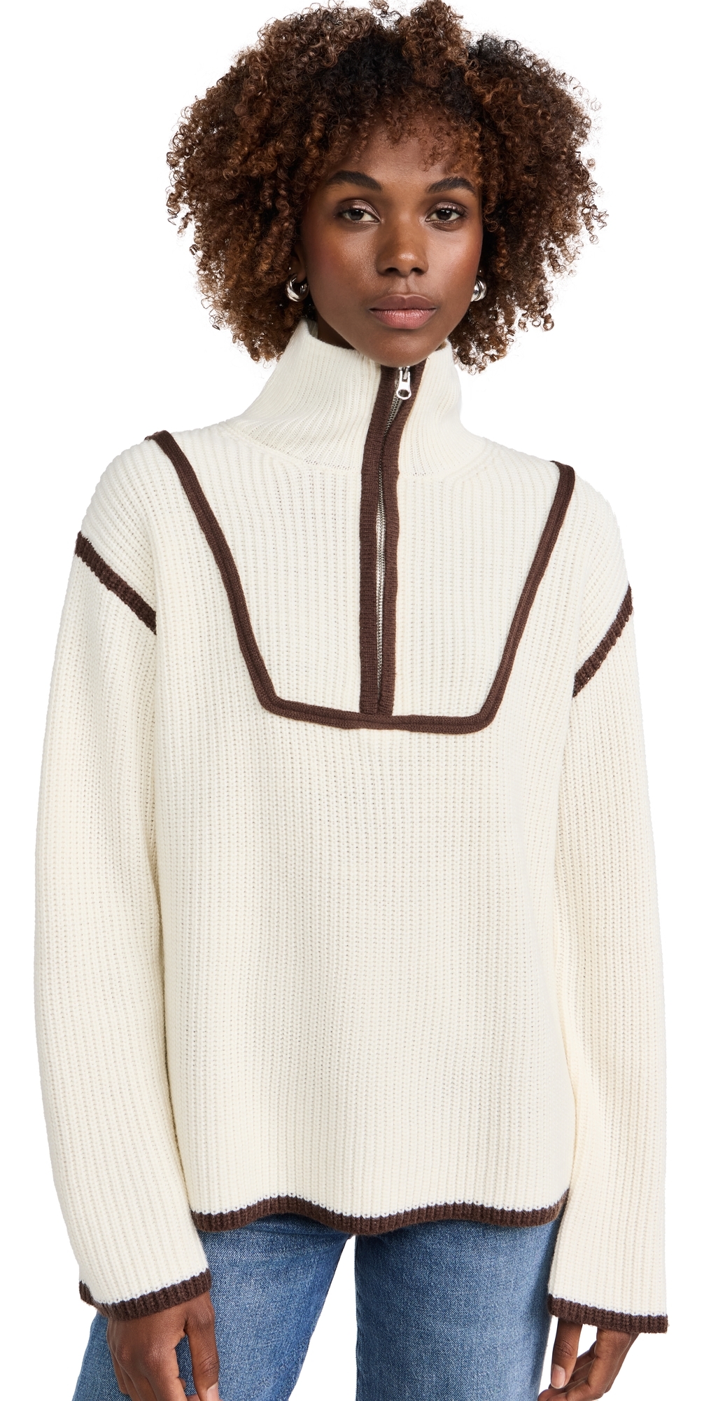 English Factory Quarter Zip Sweatshirt Brown Multi In Brown Multi