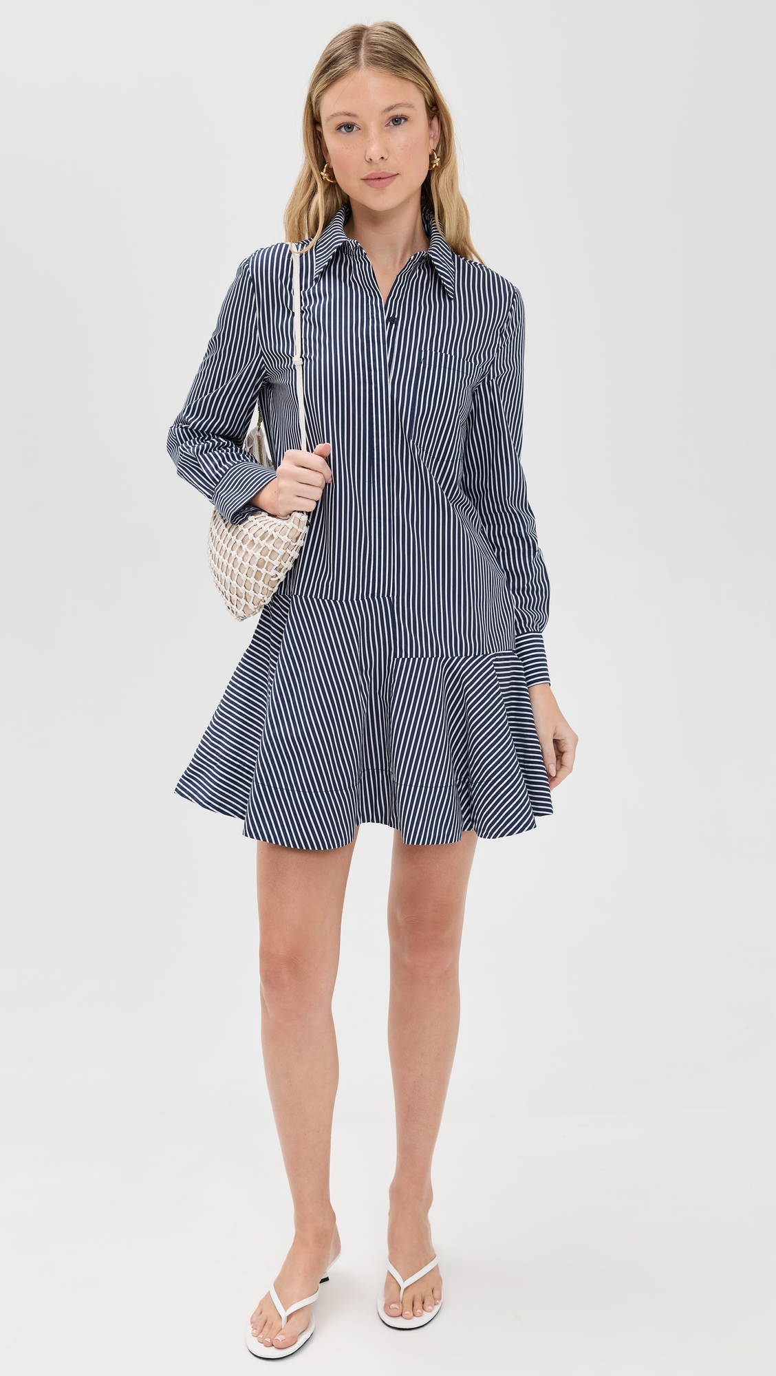 English Factory Stripe Collar Flared Skirt Dress thumbnail