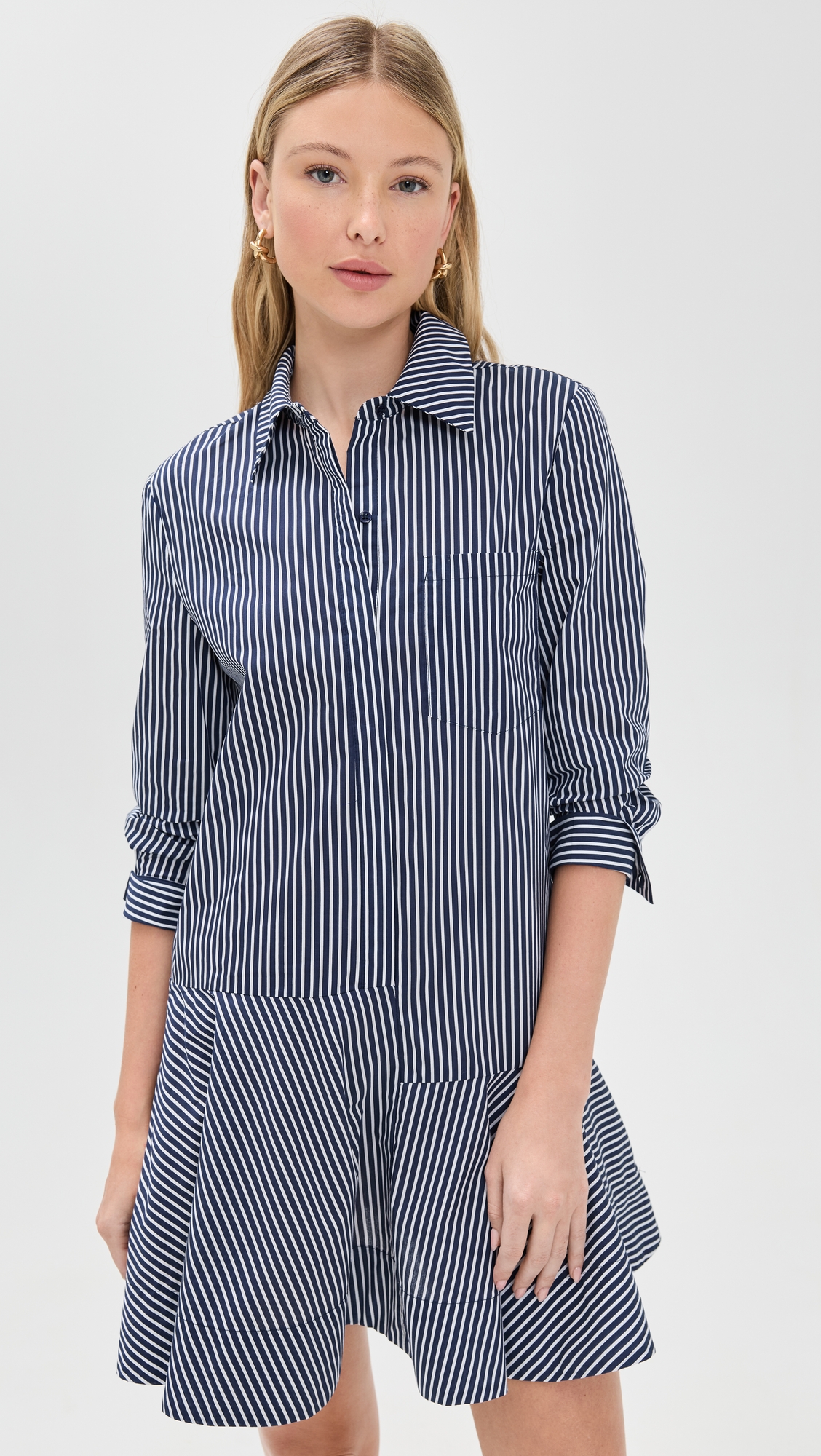 English Factory Stripe Collar Flared Skirt Dress thumbnail