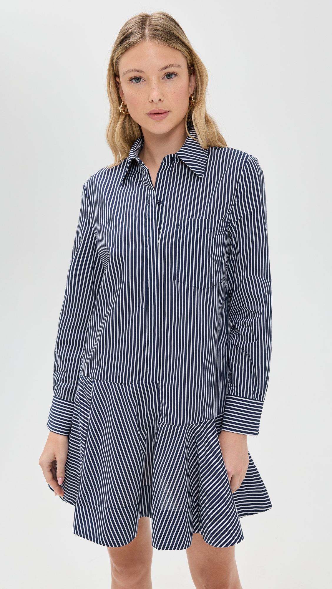 English Factory Stripe Collar Flared Skirt Dress