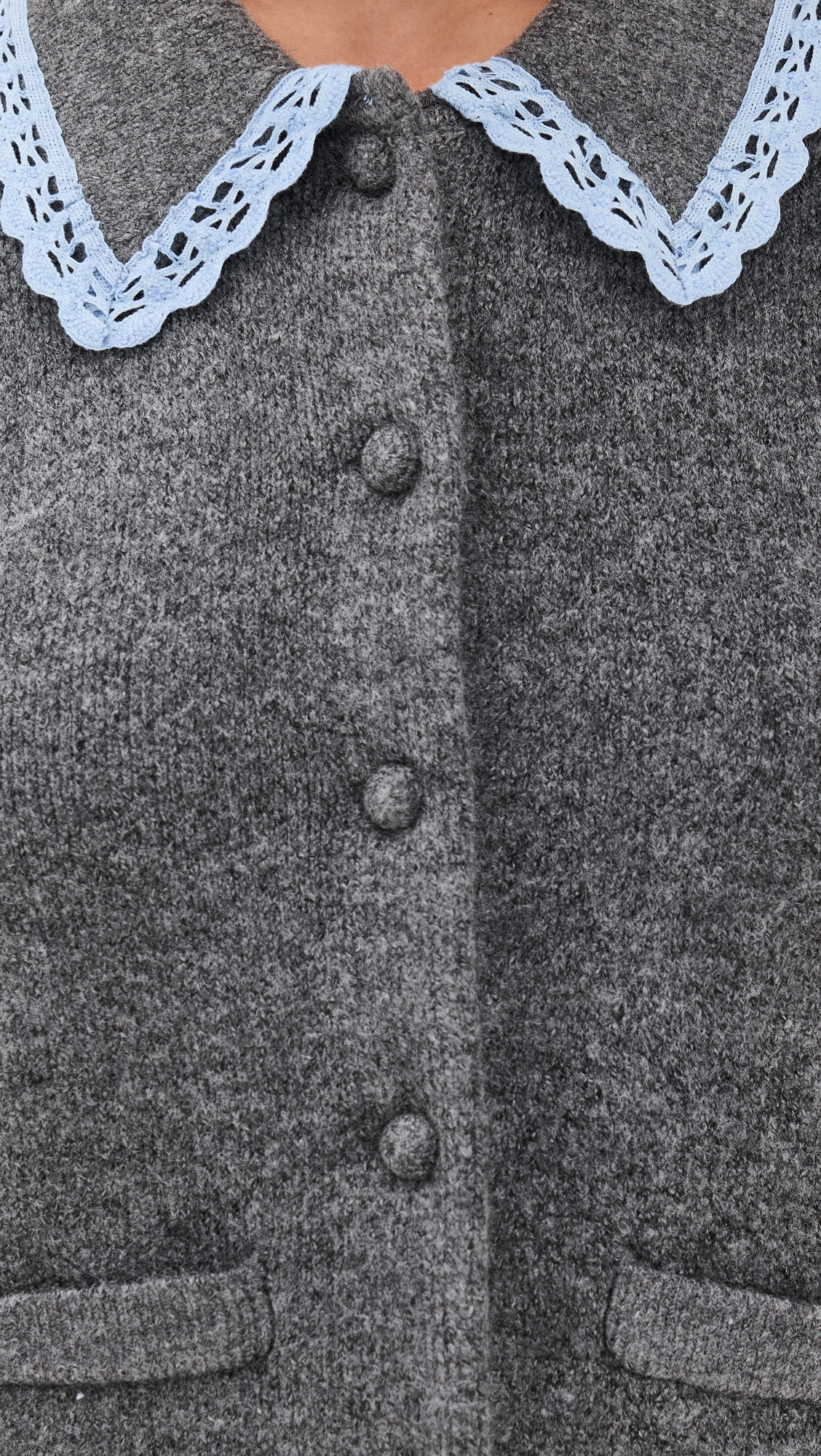 English Factory Lace Trimmed Puff Sleeve Knit Cardigan thumbnail