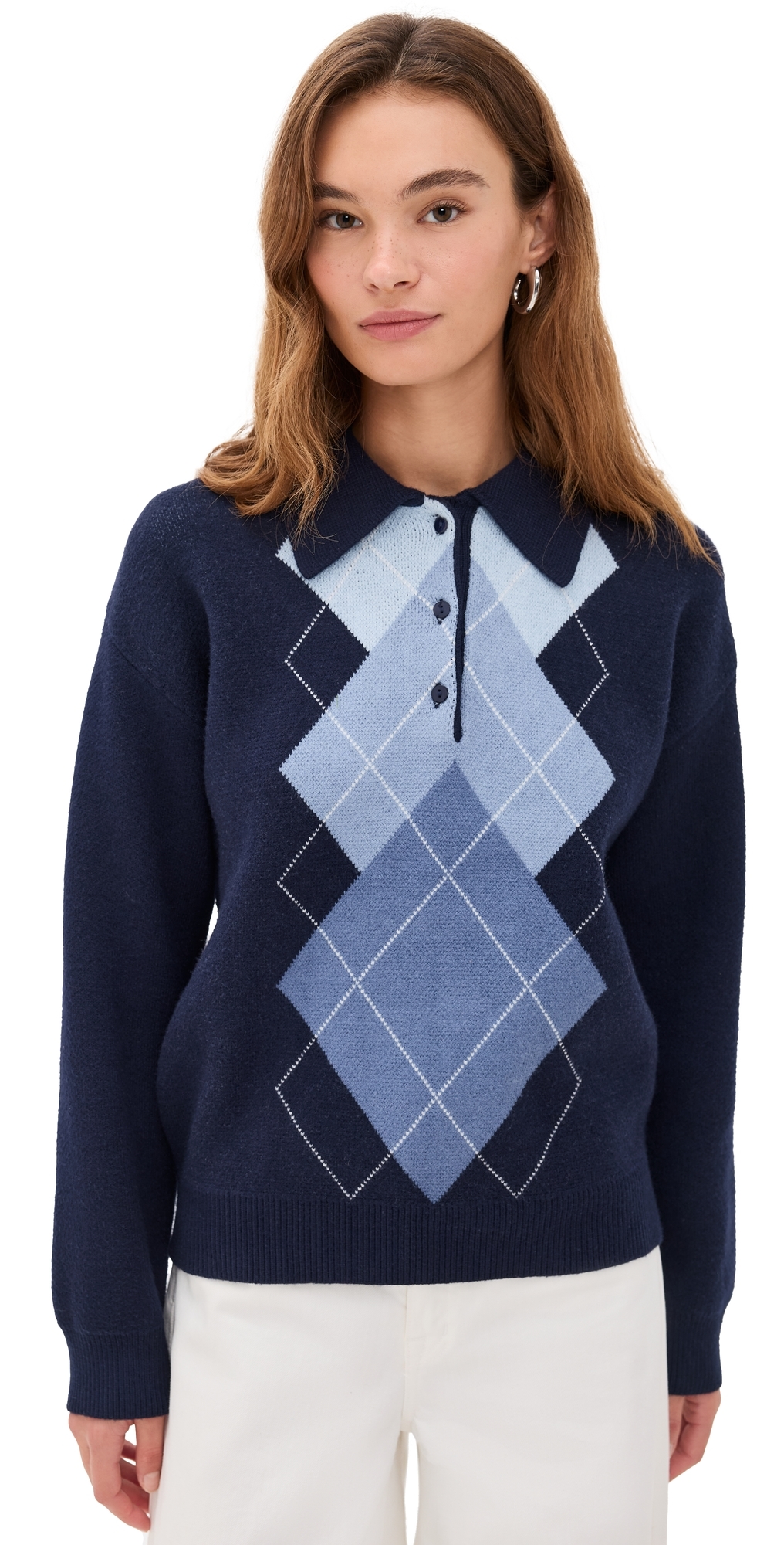 English Factory Argyle Knit Sweater Navy Multi In Blue
