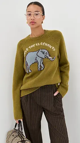 The Elder Statesman Elephant Crewneck Cashmere Sweater