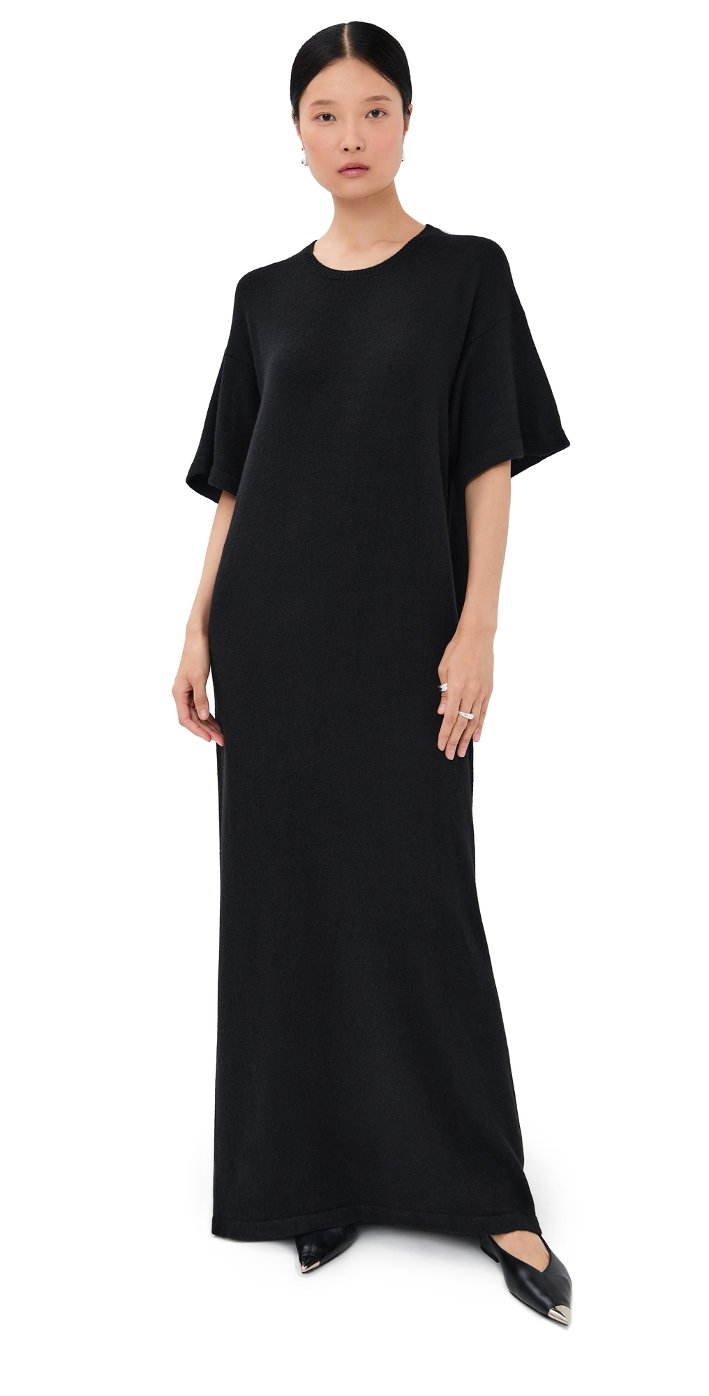 The Elder Statesman Oversized Cashmere Tee Dress Black In Black