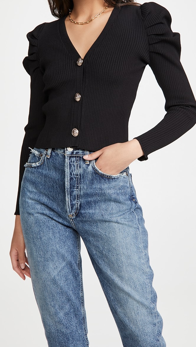 Black cardigan with puff sleeves clearance