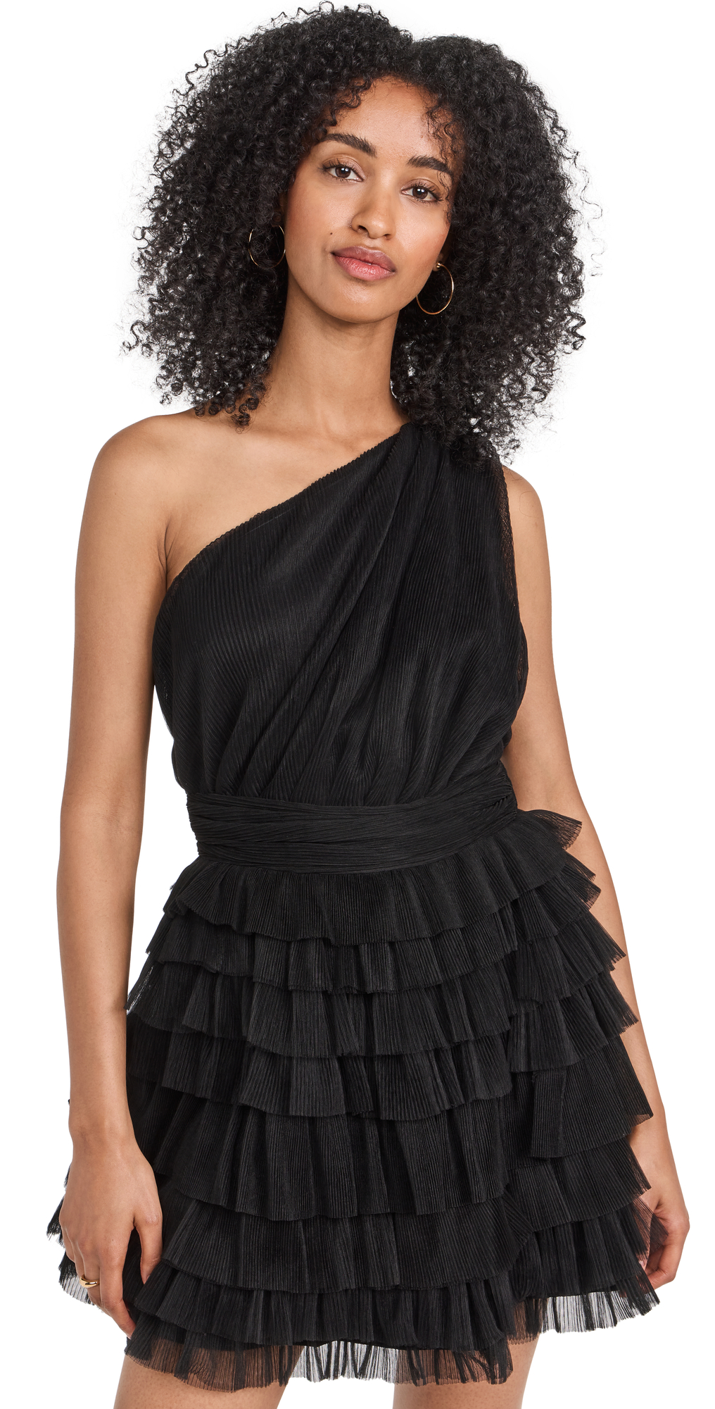 ENDLESS ROSE TIERED TULLE MINI DRESS BLACK