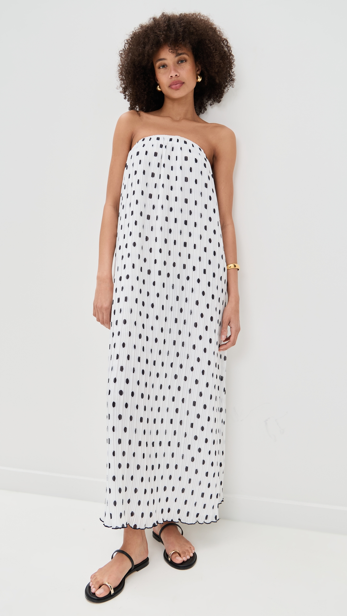 endless rose Strapless Pleated Polka Dot Maxi Dress