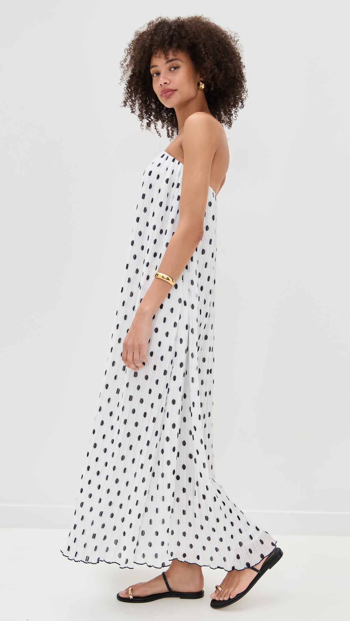 endless rose Strapless Pleated Polka Dot Maxi Dress thumbnail