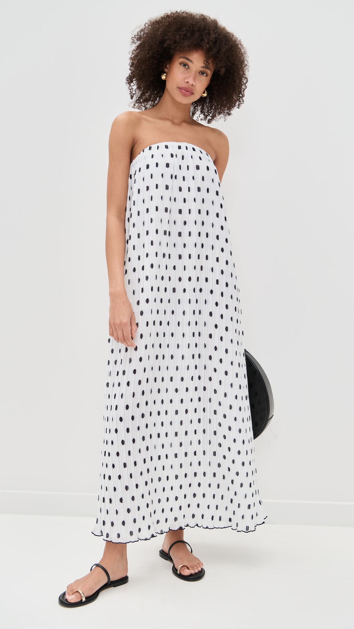 endless rose Strapless Pleated Polka Dot Maxi Dress thumbnail