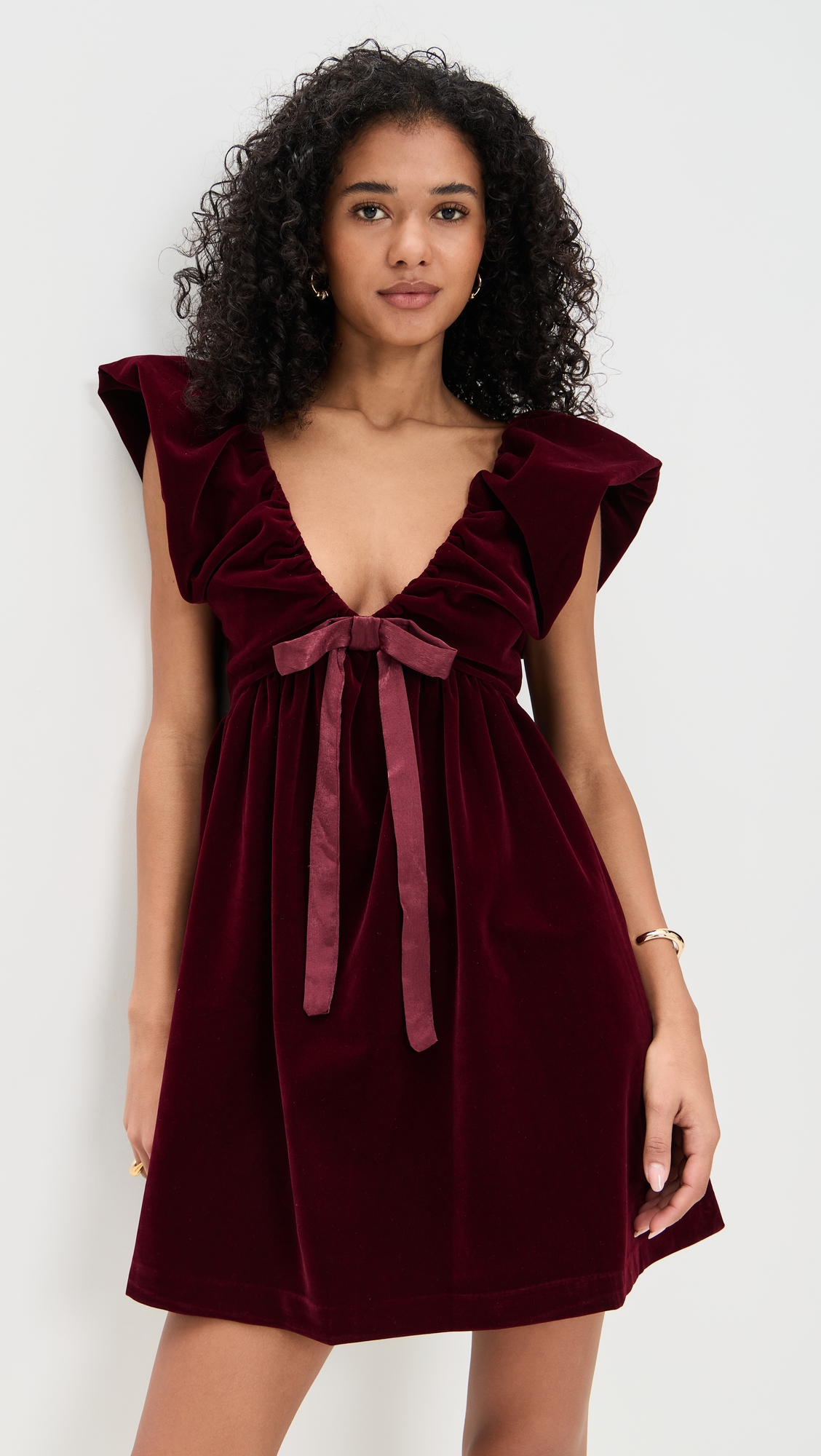 endless rose Velvet Satin Bow Mini Dress