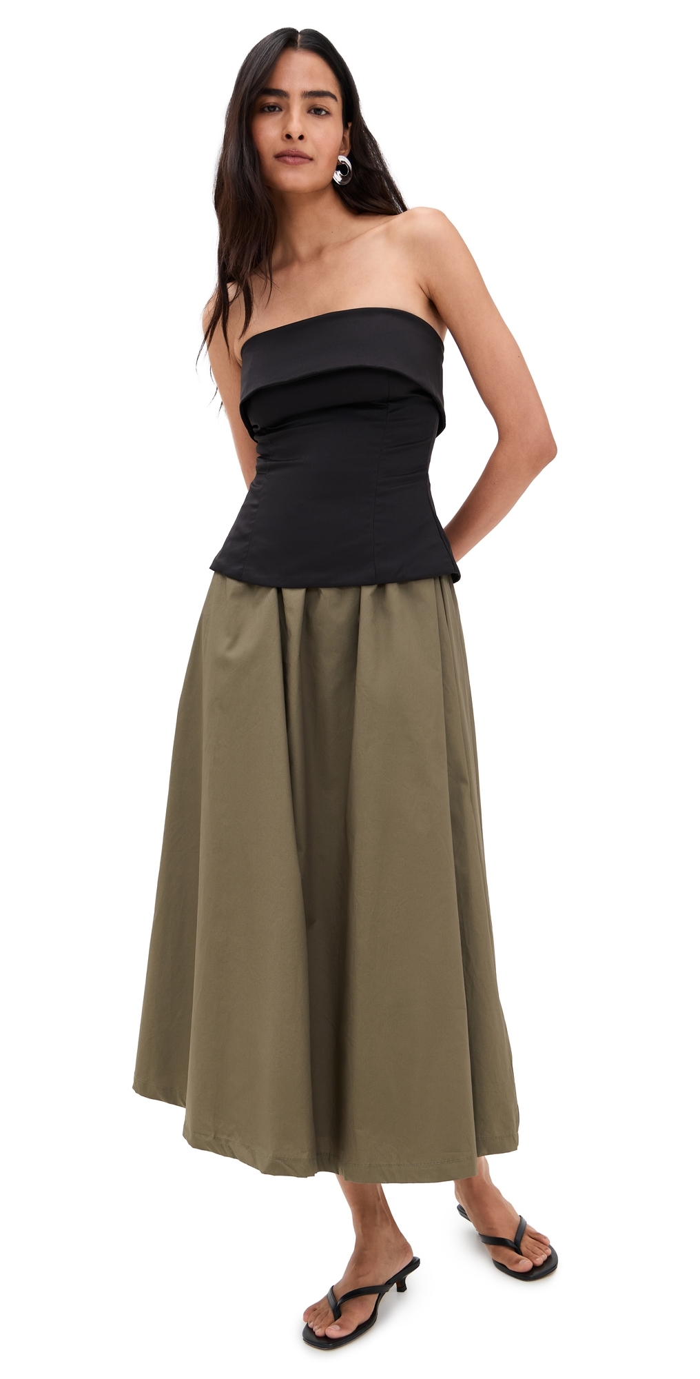 En Saison Arden Mixed Media Dress Black Olive In Green