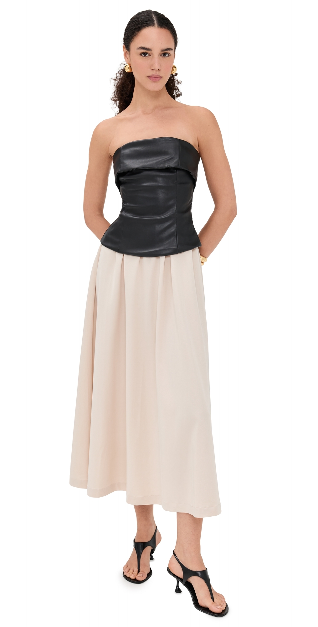 En Saison Essence Mixed Media Midi Dress Black Ivory In White