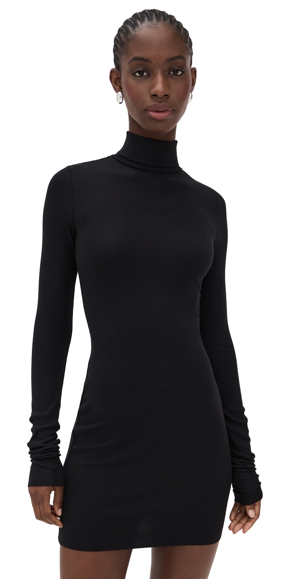 Éterne Ribbed Stretch Cotton And Modal-blend Mini Turtleneck Dress In Black