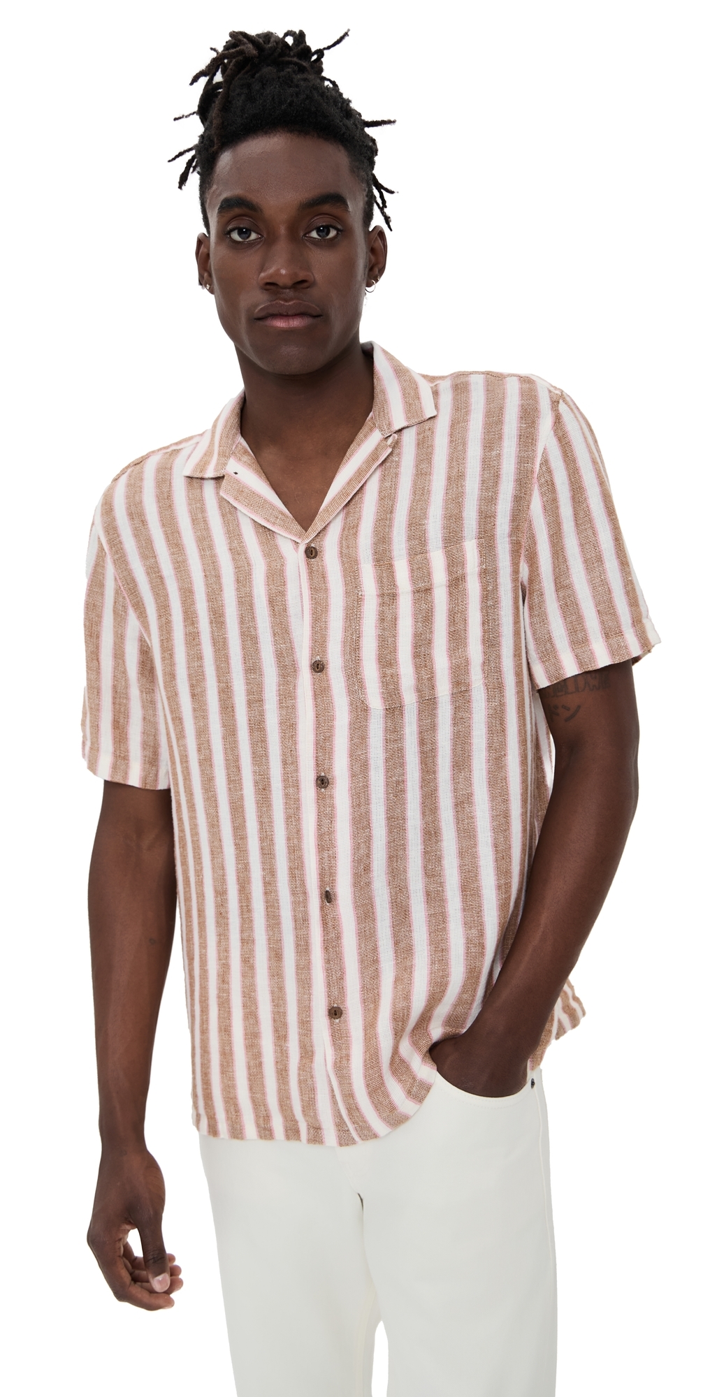Faherty Palma Linen Camp Shirt Sienna Valley Stripe