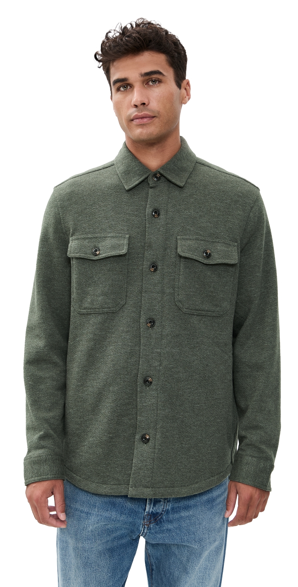 Faherty Inlet Knit Cpo Shirt Olive Leaf Melange In Green
