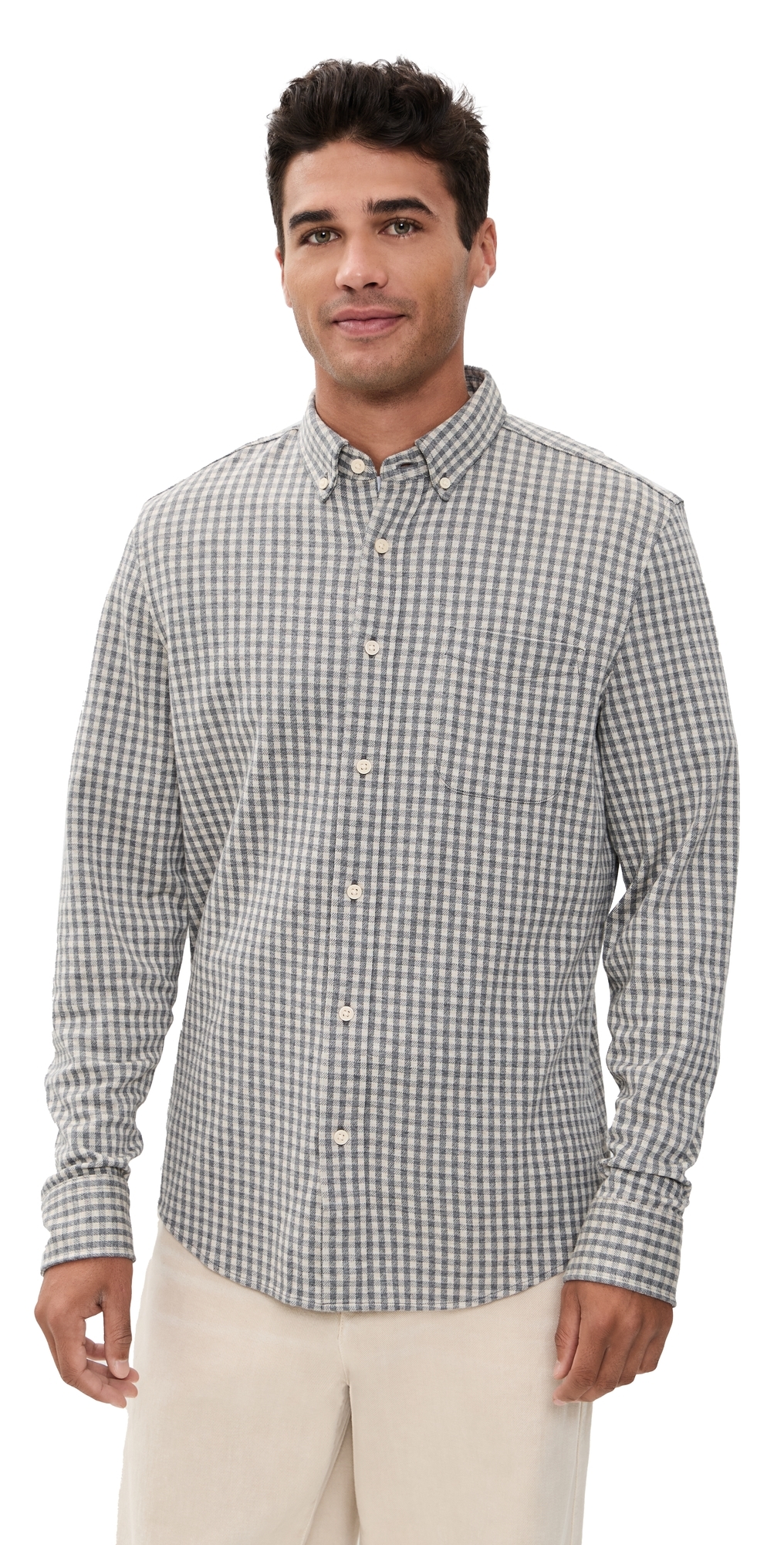 Faherty Coastline Knit Shirt Fox Grey Gingham In Multi