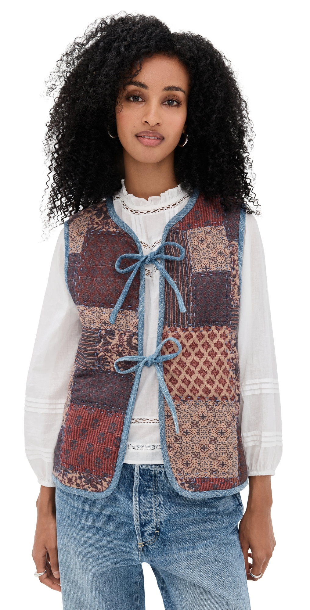 Faherty Indigo Quilted Patchwork Vest Indra Patchwork In Multi