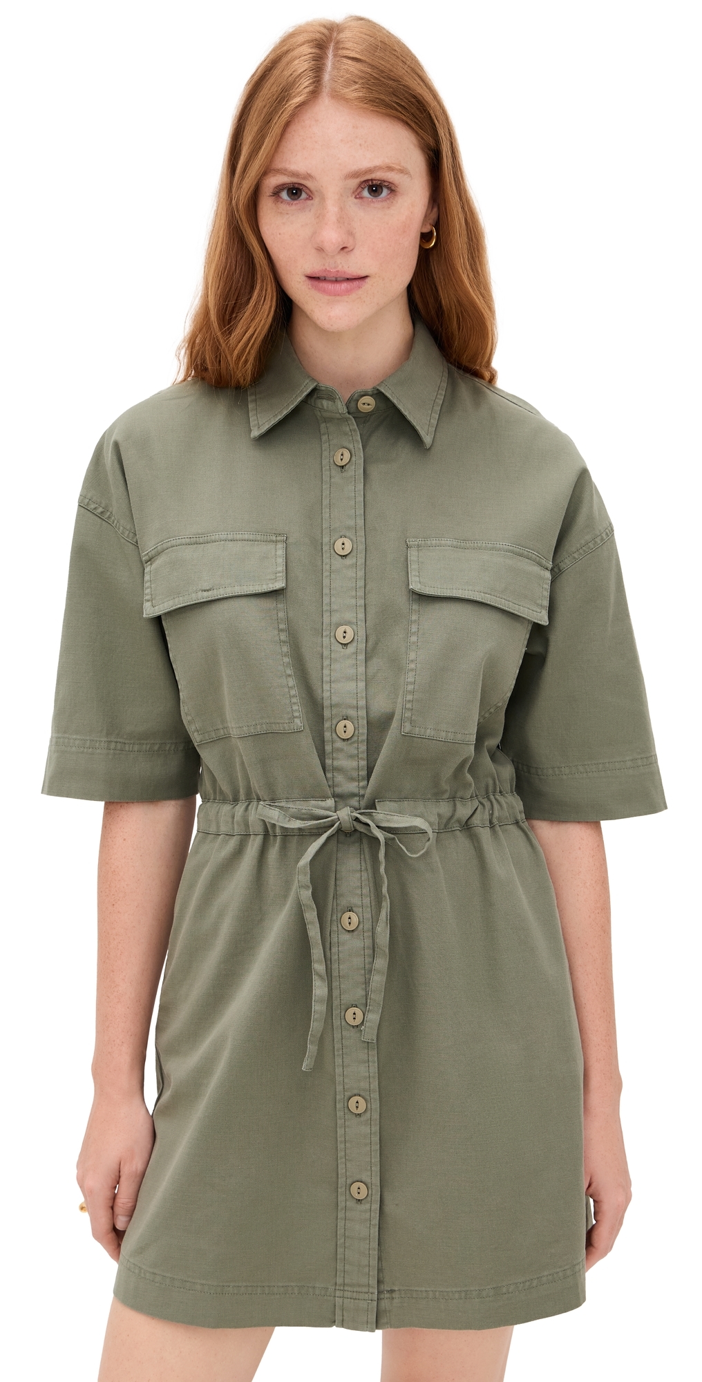 Faherty Utility Twill Mini Shirtdress Coastal Sage In Green