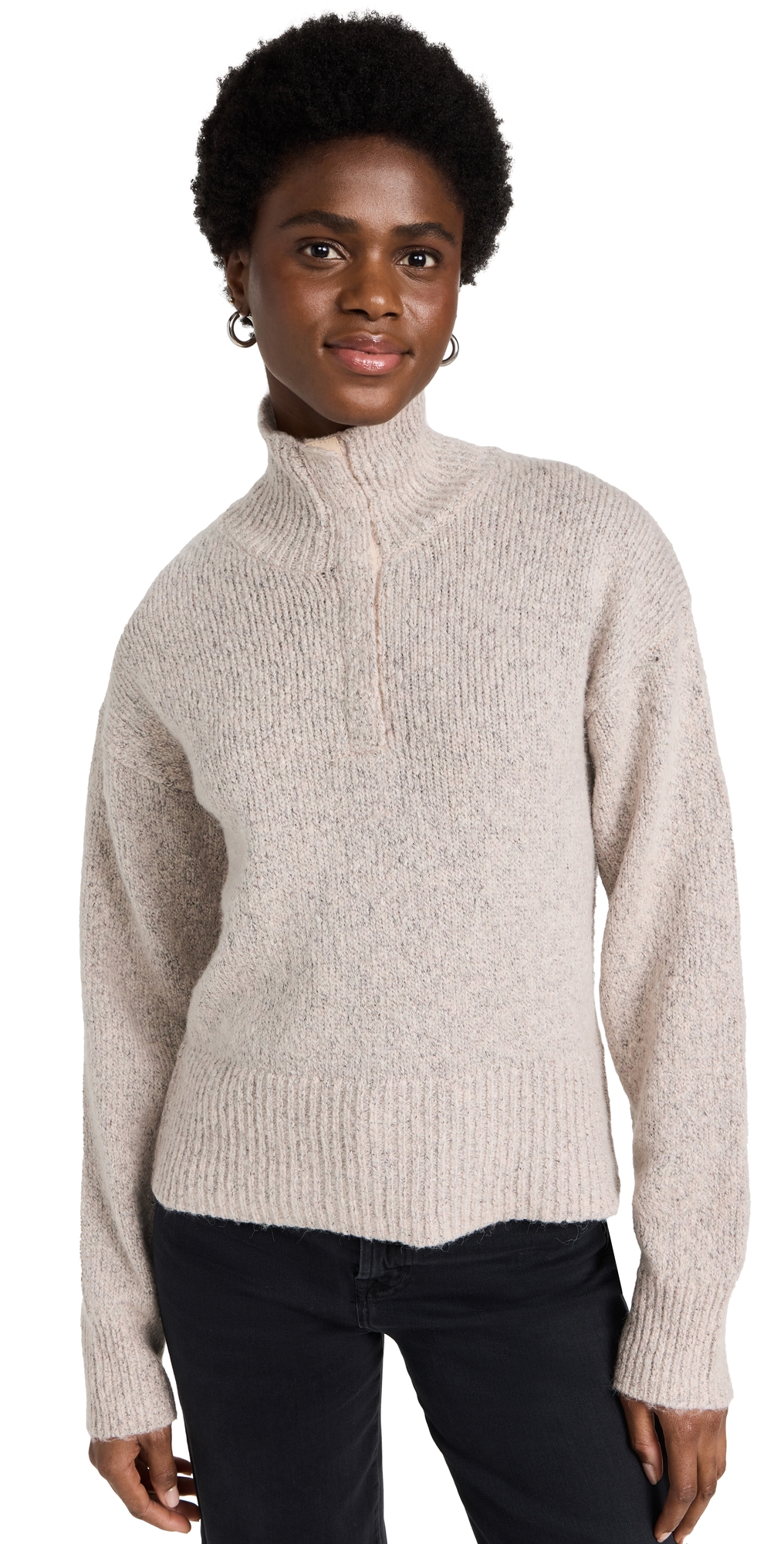 525 Snap Front Henley Sweater Oat In Brown