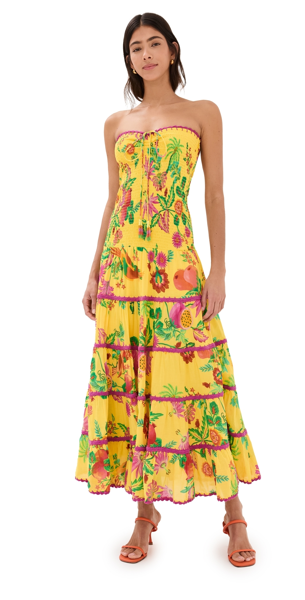 Shop Farm Rio Delicate Fruit Garden Yellow Smocked Maxi Dress Delicate Fruit Garden Yellow