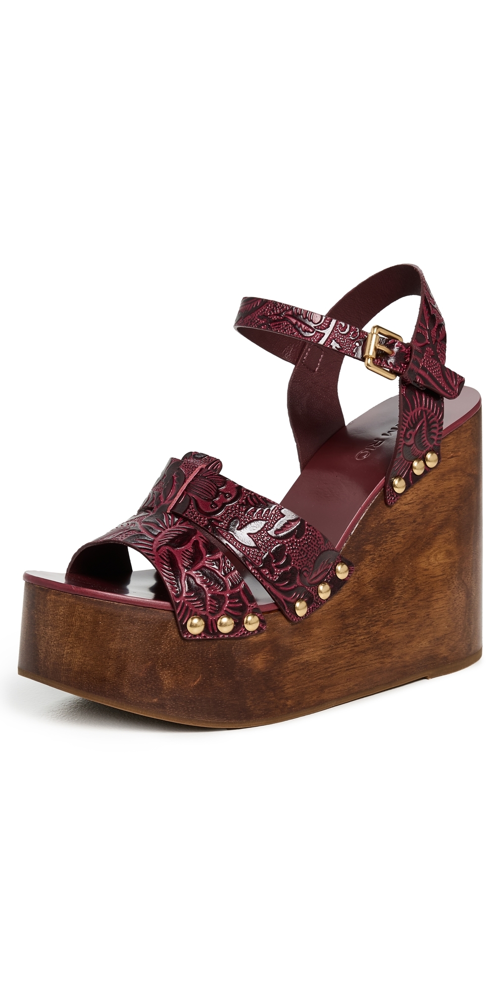 Farm Rio Embossed Wedge Sandals Merlot In Burgundy
