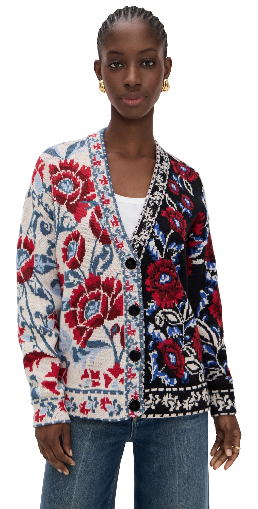 Farm Rio Mixed Valentina Black Knit Cardigan Mixed Valentina Black In Multi