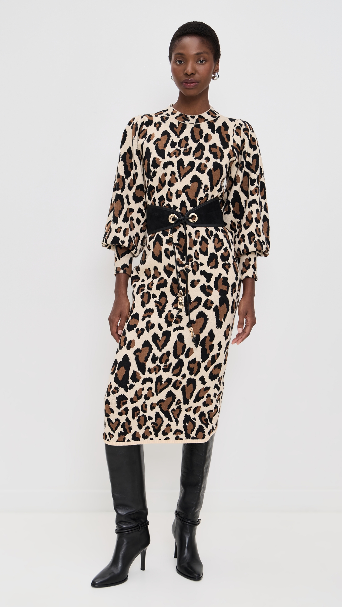 FARM Rio Leopard Print Knit Midi Dress thumbnail