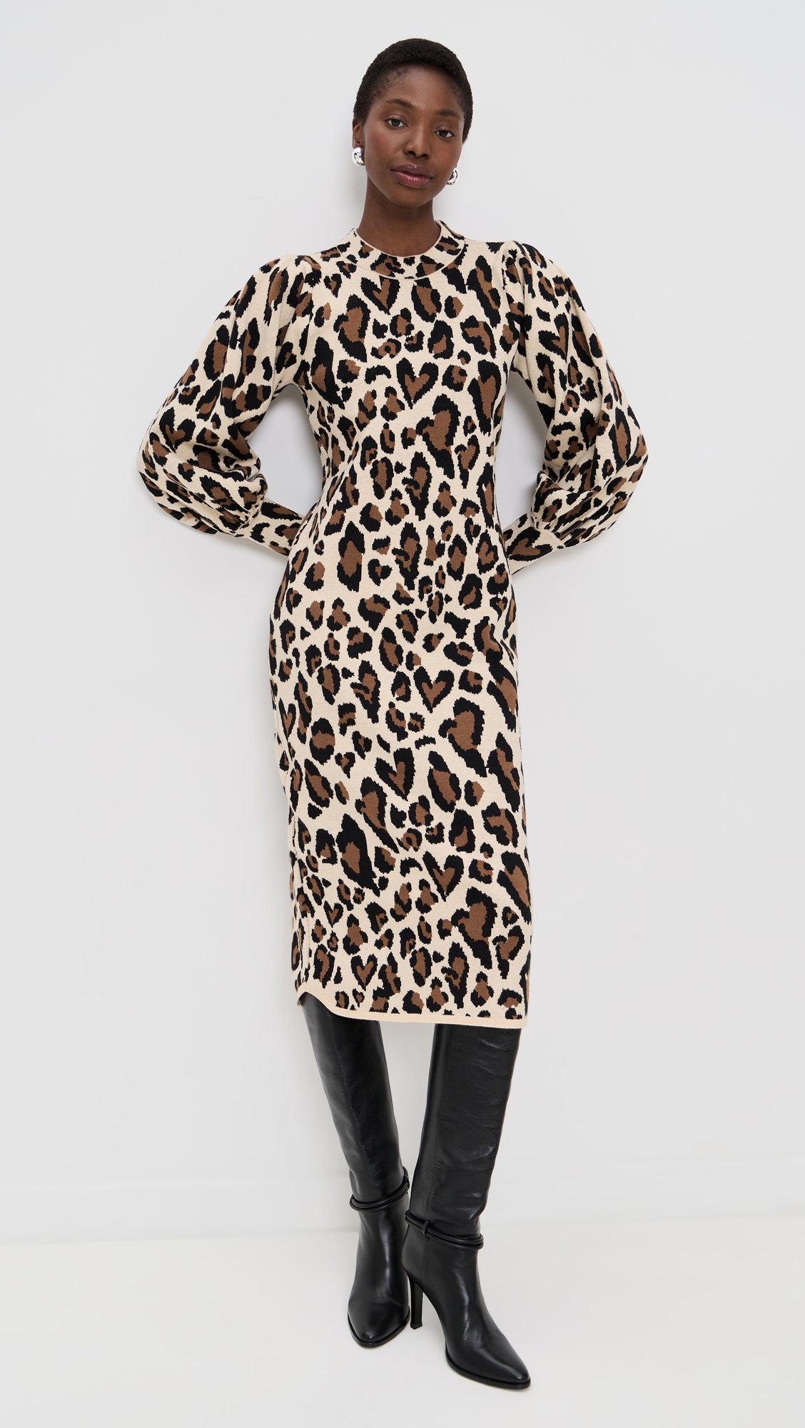 FARM Rio Leopard Print Knit Midi Dress