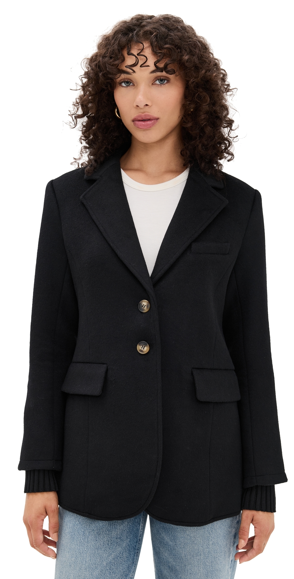 Favorite Daughter The City Layered Wool Blend Blazer In Black