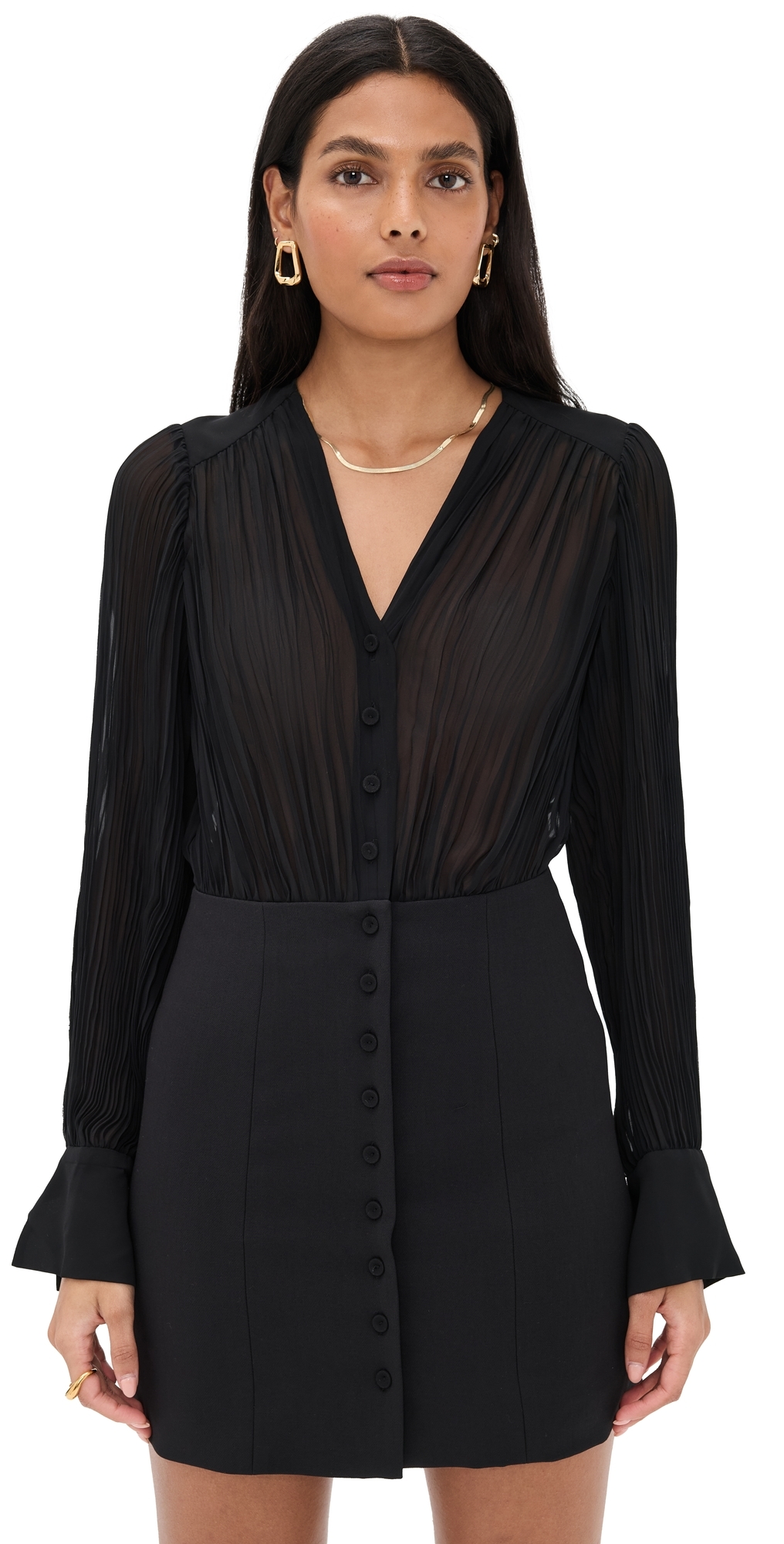 Favorite Daughter The Change Me Long Sleeve Mixed Media Minidress In Black