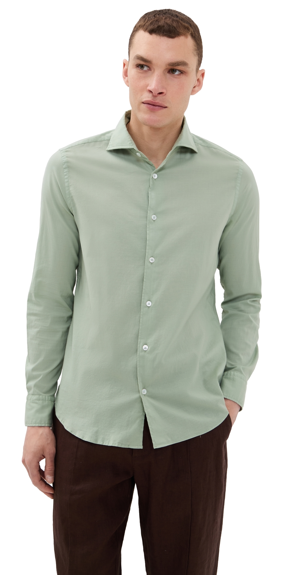 Fedeli Superlight Piquet Cotton Shirt With Classic Collar In Green