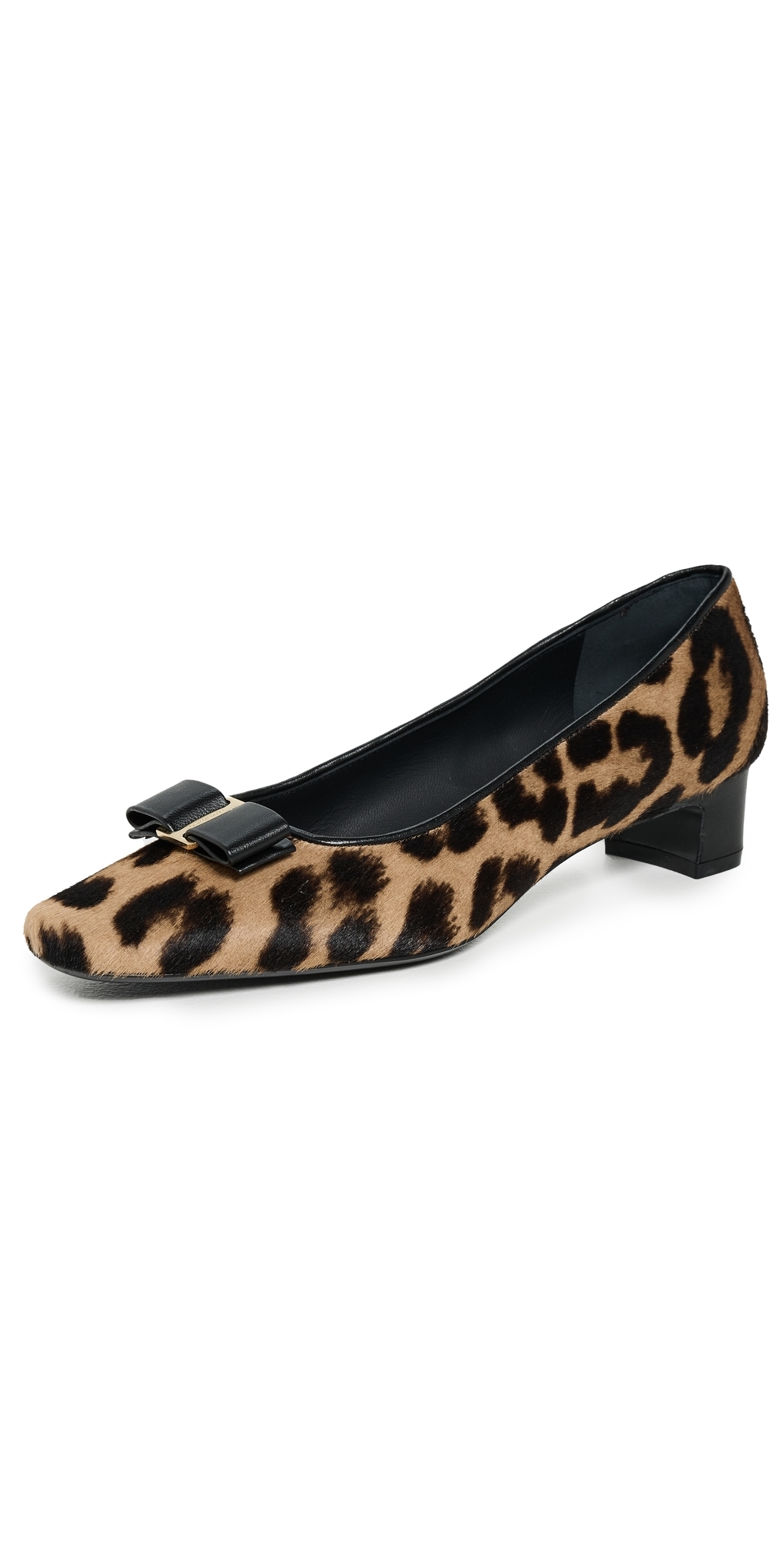 Ferragamo Rirri Bow-detailed Leather-trimmed Leopard-print Calf Hair Pumps In Black