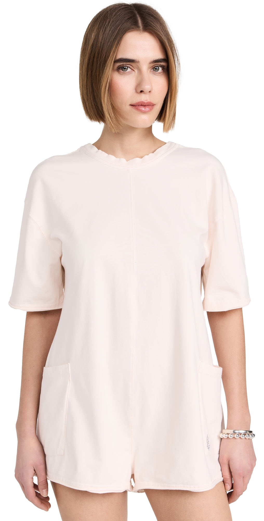 Fp Movement Hot Shot Tee Romper Bleached Clay In Bleached Clay