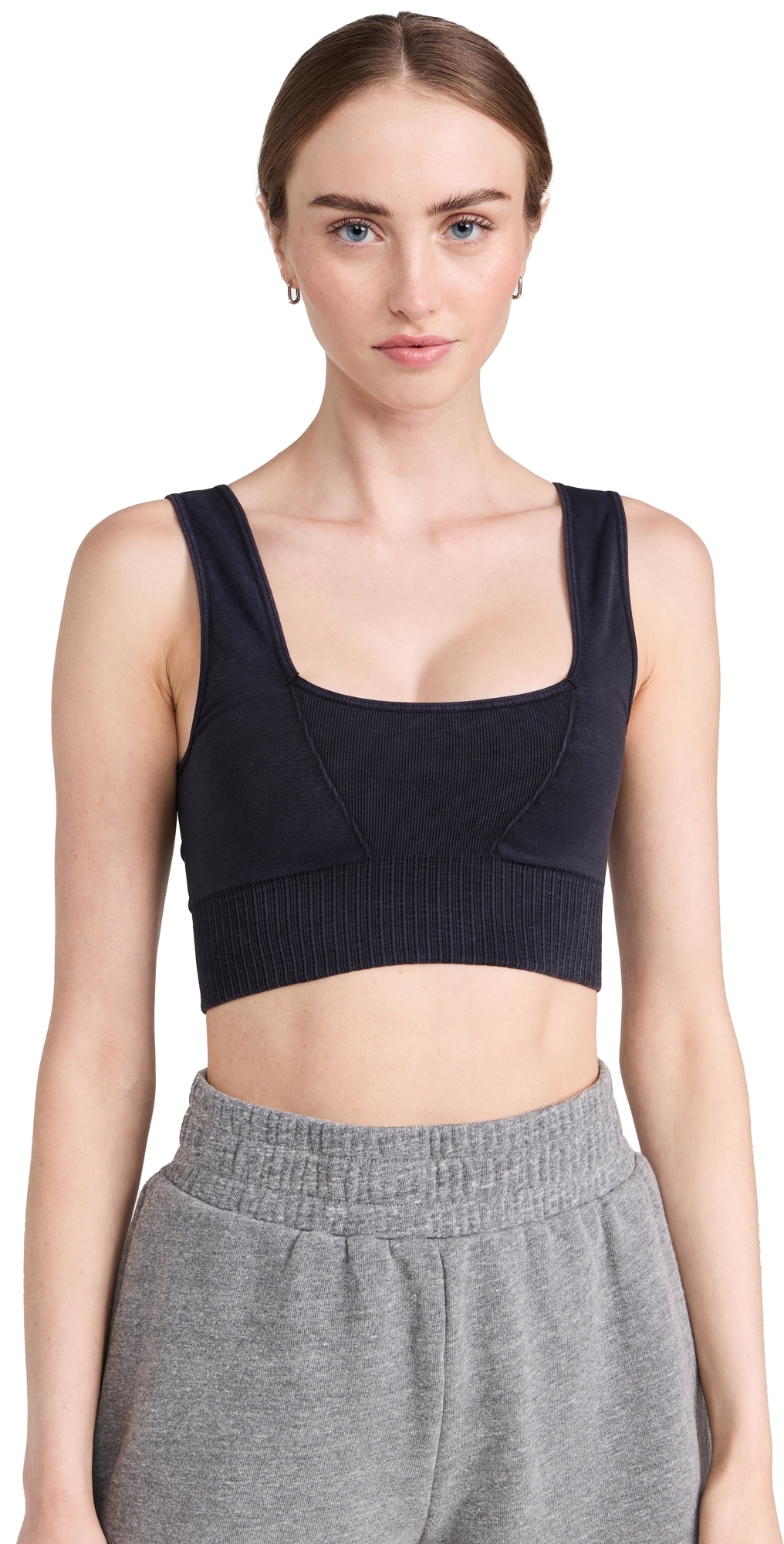 Fp Movement Square Neck Good Karma Bra Black In Black