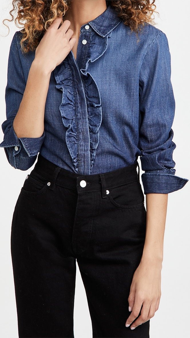 Frame ruffle denim top Clearance
