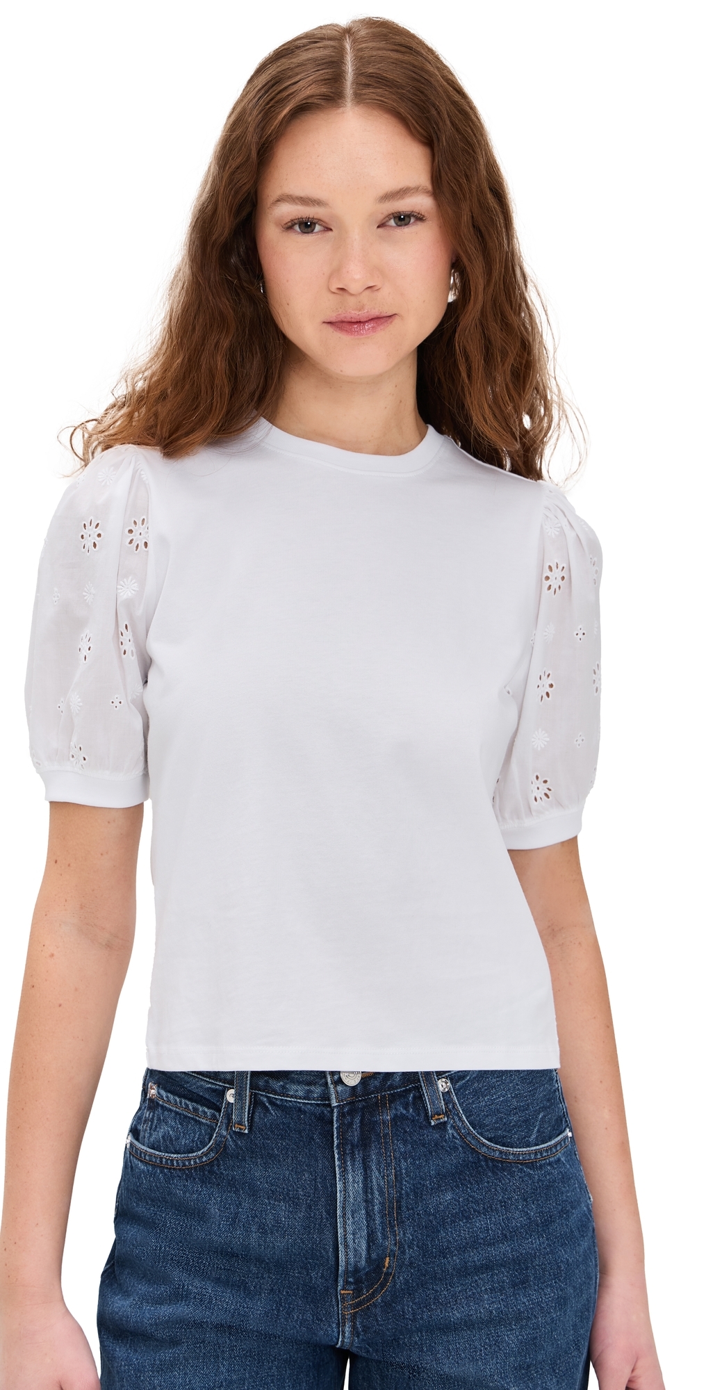 Frame Denim The Lace Sleeve Shirt In White