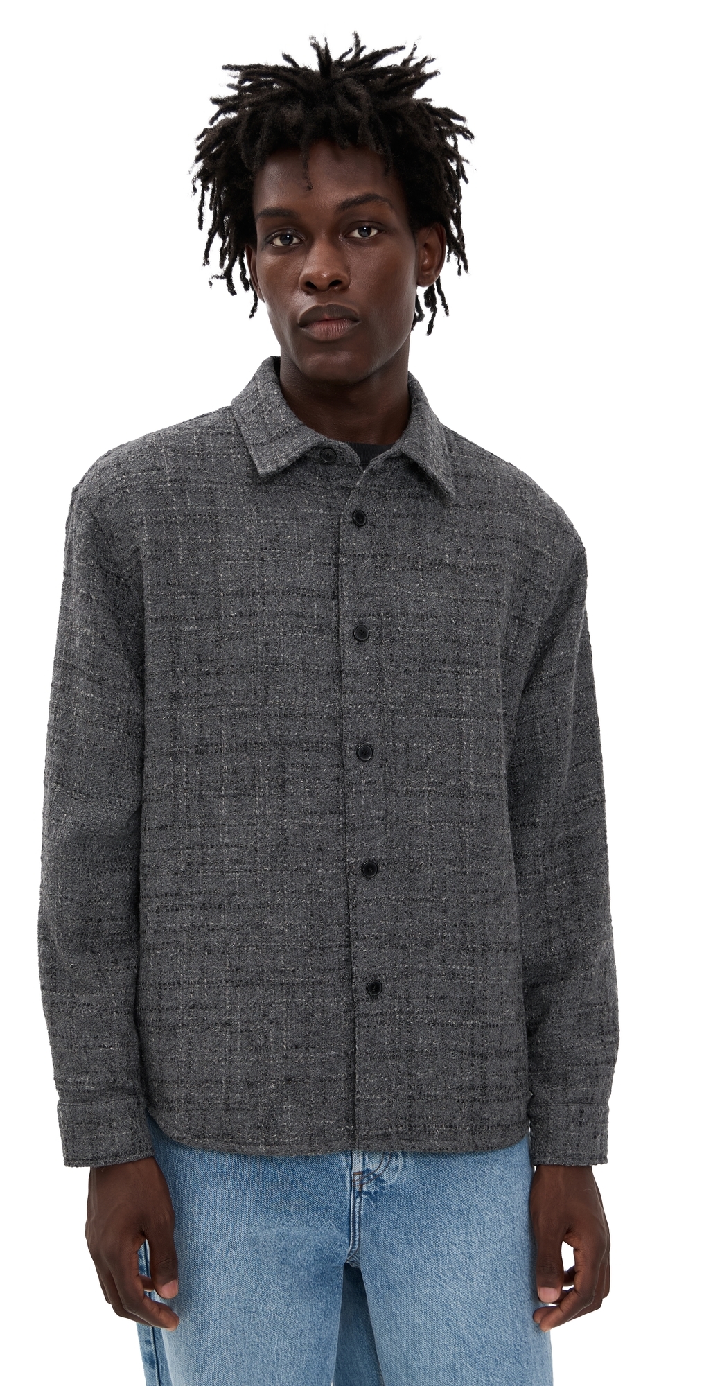 Frame Tweed Overshirt Grey Melange In Gray