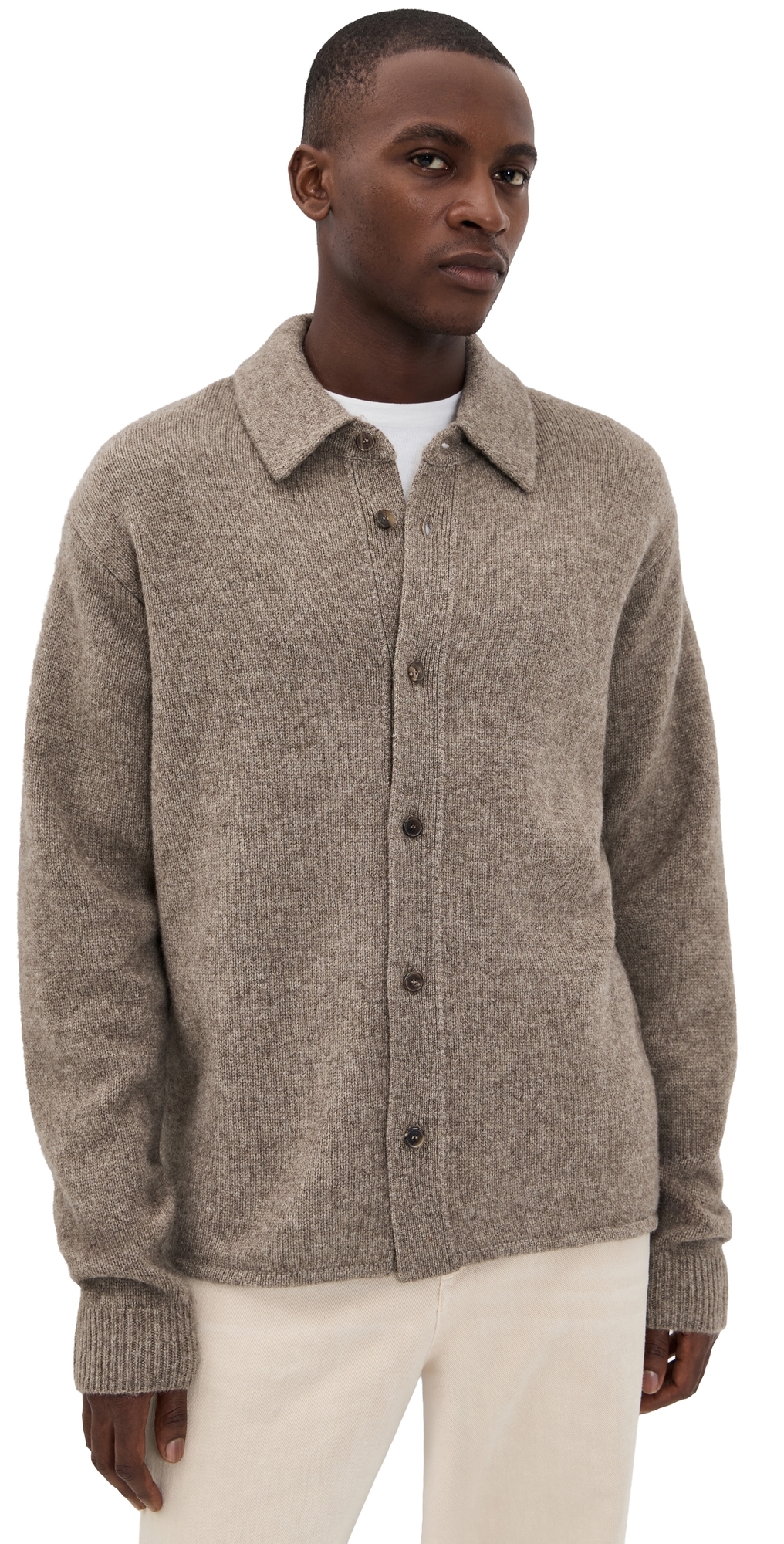 Frame Long Sleeve Button Up Shirt Sweater Dark Taupe In Brown
