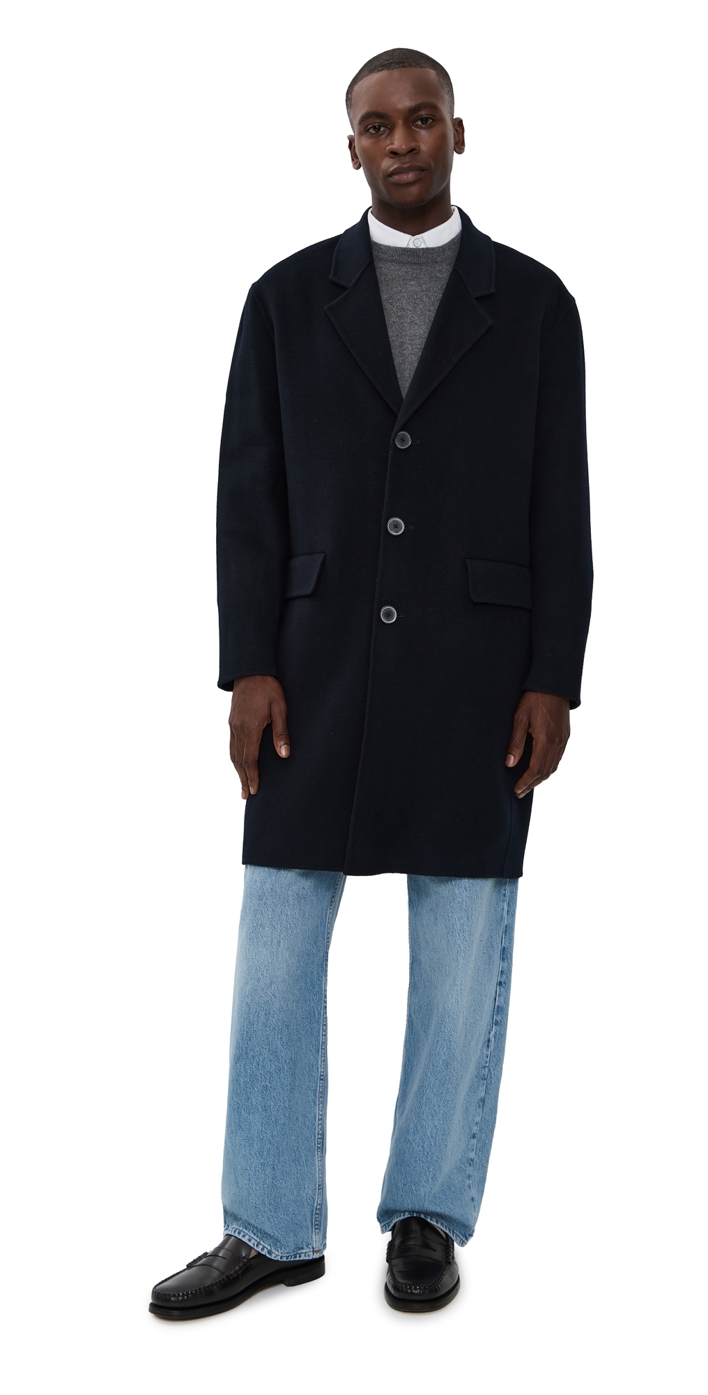 Frame Double Face Wool Overcoat Dark Navy In Blue