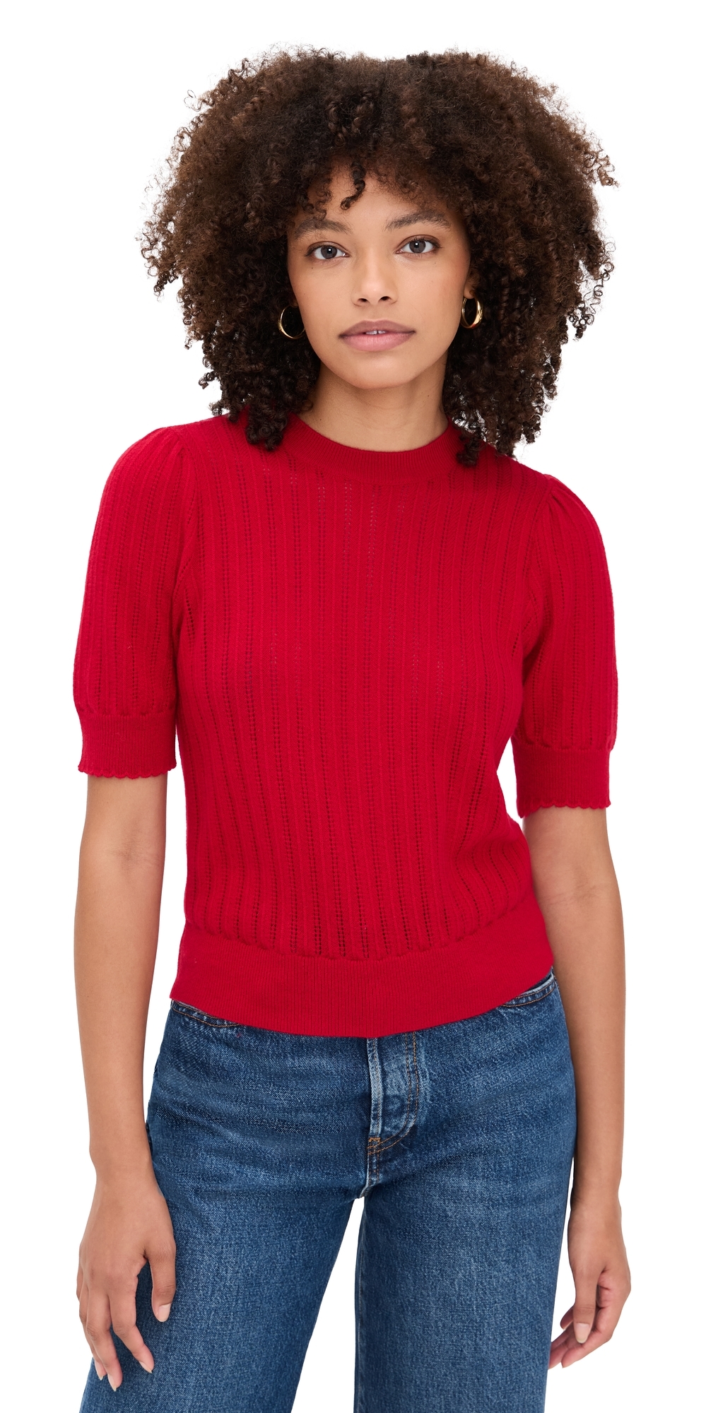 Frame The Ladder Pointelle Short Sleeve Cashmere Sweater