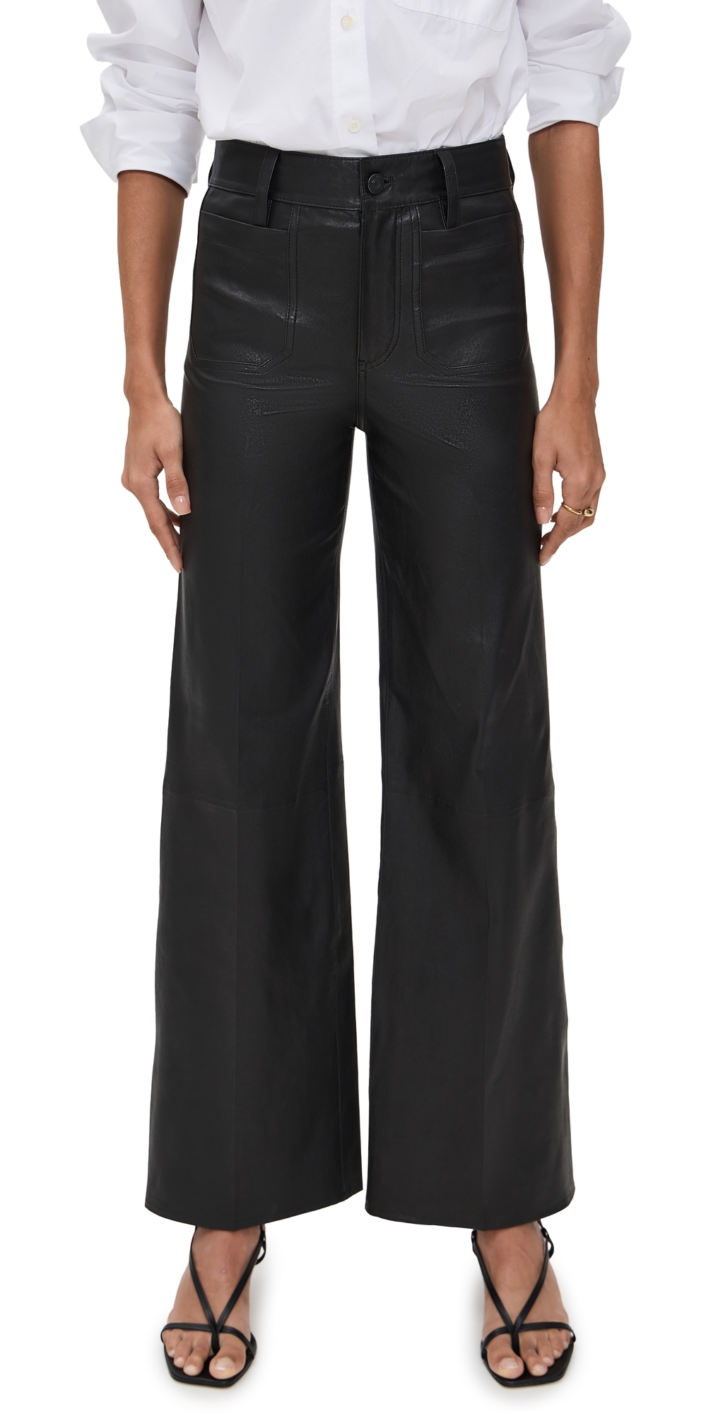 Frame Leather Le Slim Palazzo Modernist Pocket Pants Black