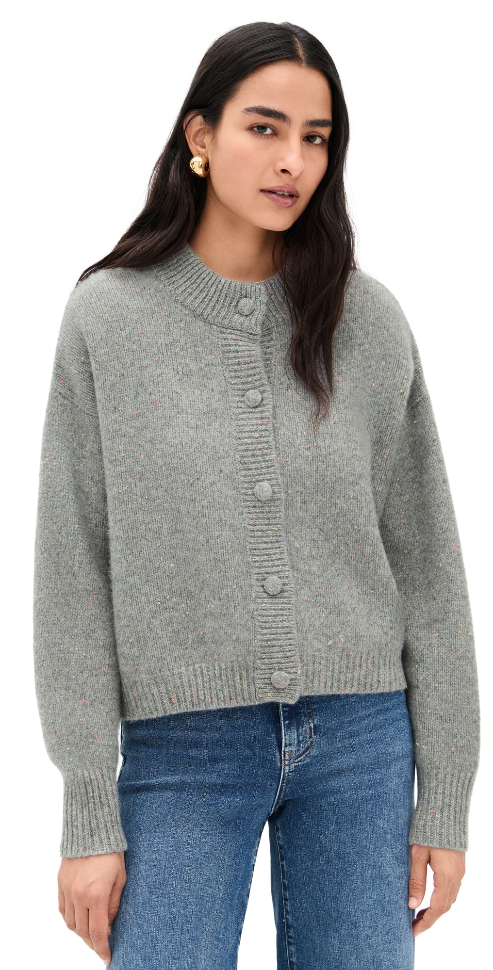 Frame The Cashmere Fleck Cardigan Silver