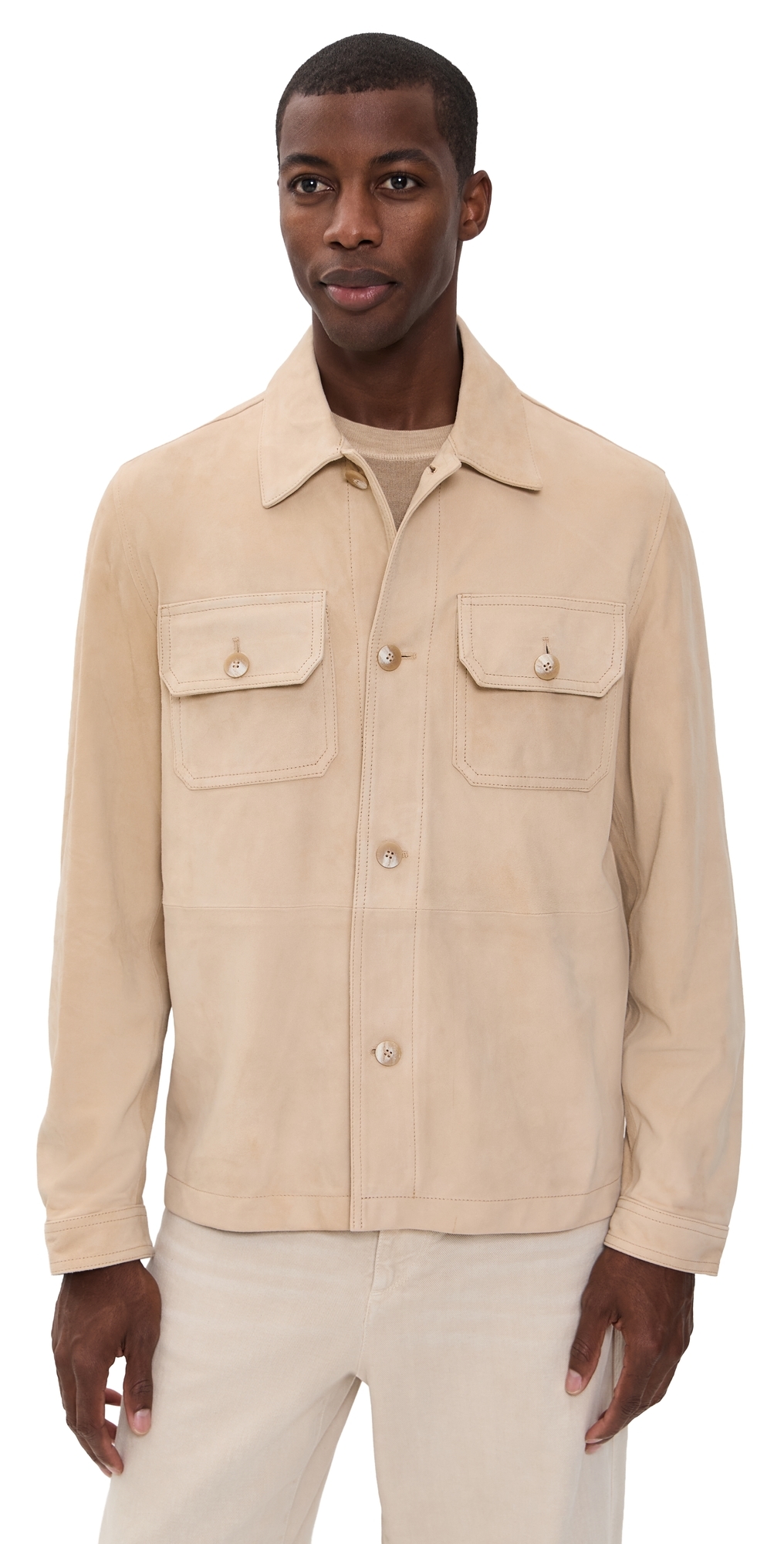 Frescobol Carioca Ravi Suede Overshirt Beige In Brown