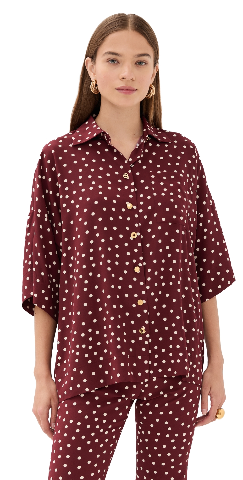 Francoise Zaoua Silk Shirt Polka Dot Burgundy In Brown